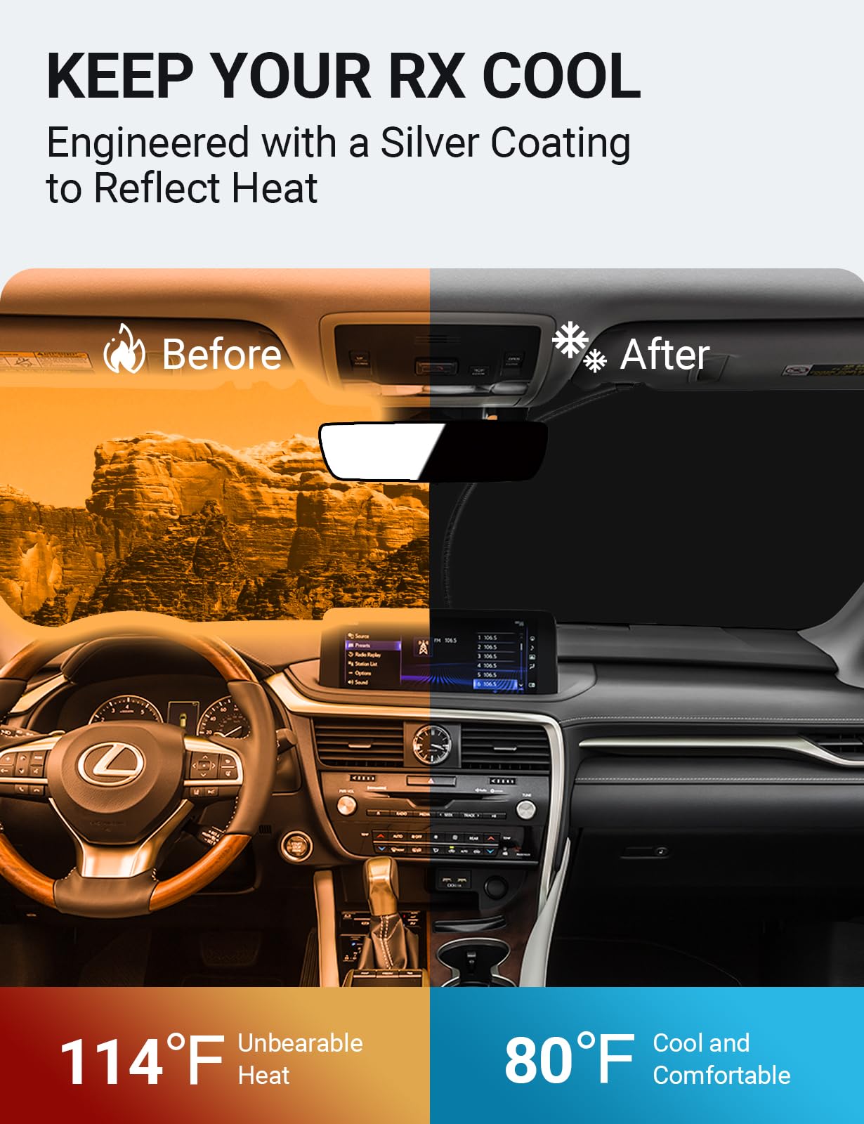 Proadsy 2025 Upgrade Front Windshield Sunshade Foldable Sun Shade Sun Visor Protector Custom Fit 2016-2024 2025 Lexus Rx Suv, Accessories