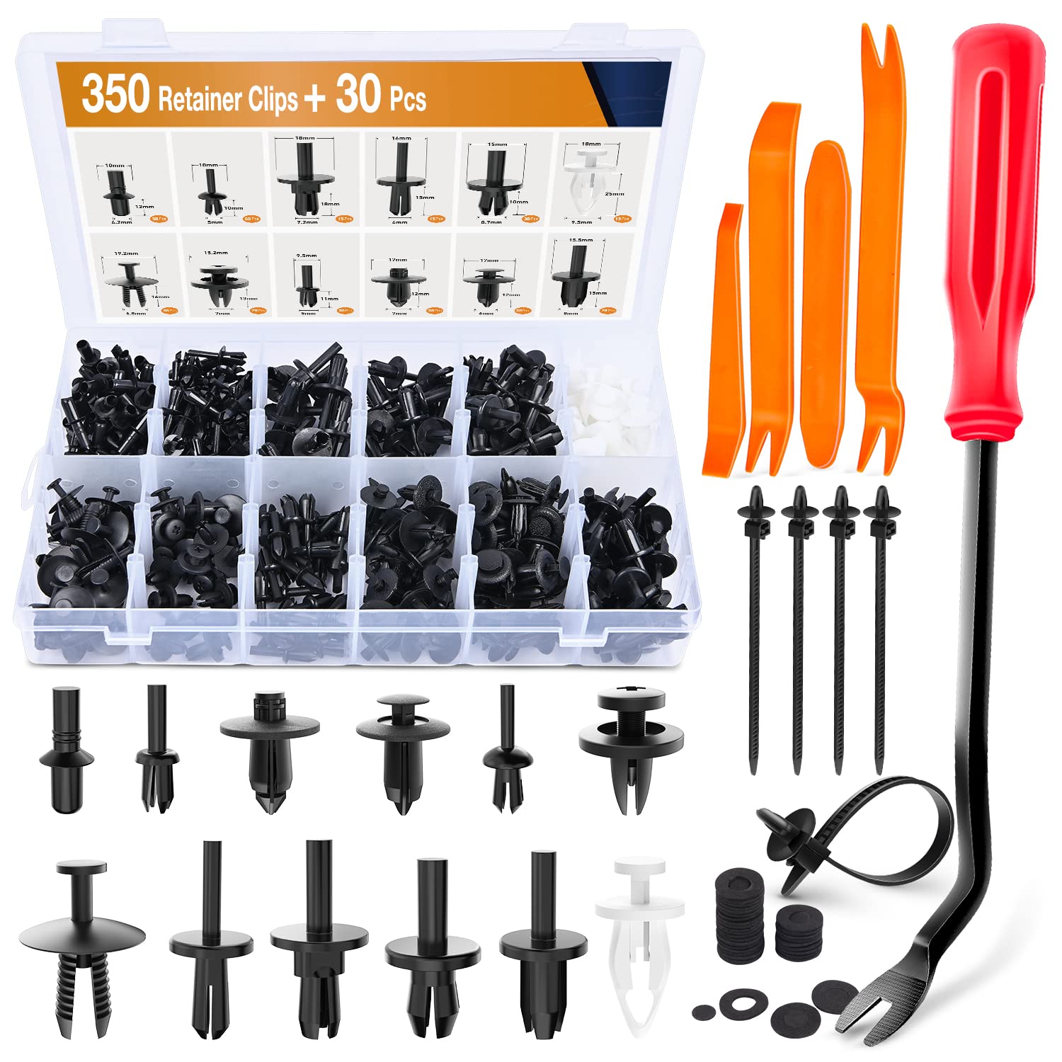 Gooacc 380Pcs Car Automotive Plastic, Metal, Nylon Push Pin Rivet With Fastener Remover Trim Clip Panel Body Interior Assortment
