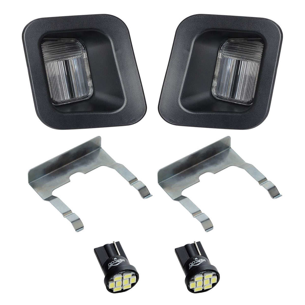 Hercoo Led License Plate Light Lamp Lens Black Housing White Bulbs Clip Retainer Compatible With 2003-2018 Dodge Ram 1500 2500 3500 Pickup Truck Rear Step Bumper Aftermarket Repalcement, Pack Of 2