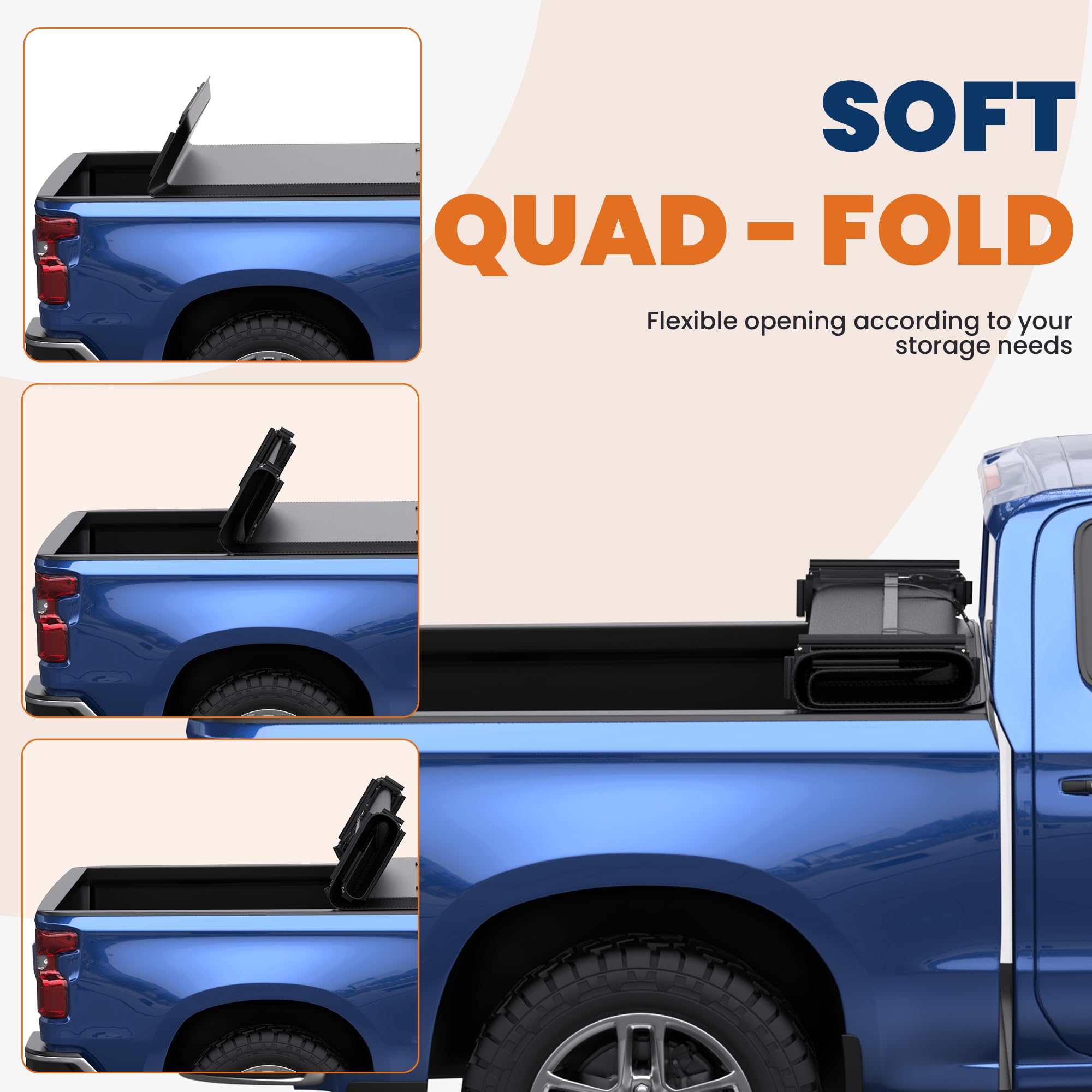 KUIPERAUTO 6.5FT Quad Soft Truck Bed Tonneau Cover Compatible for 14-18 Chevy Silverado/GMC Sierra 1500 |15-18 Silverado/Sierra