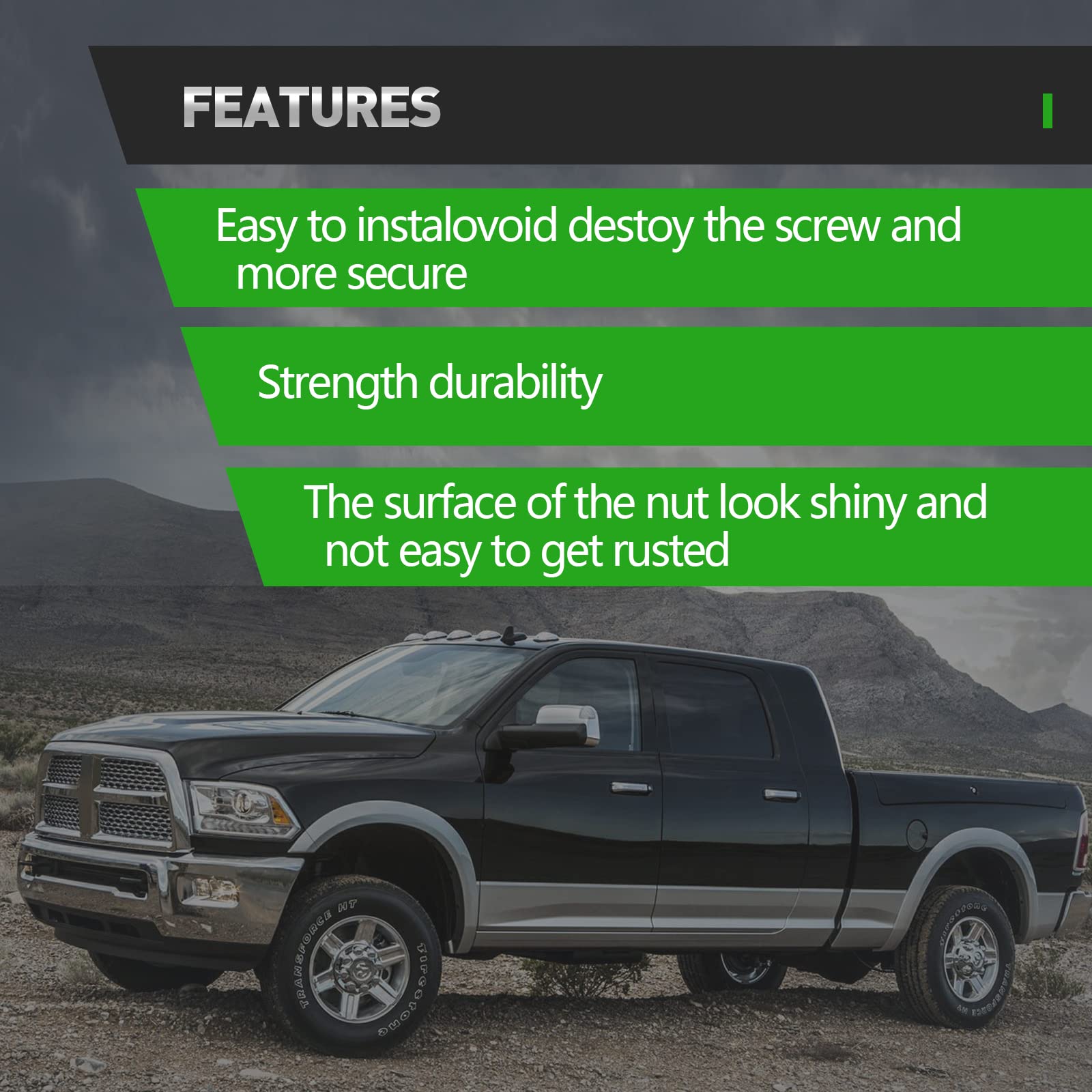 Scitoo 32Pcs+2Keys Black Wheel Lug Nuts Spline Closed End Socket Thread 9/16'' Lug Nut For Dodge