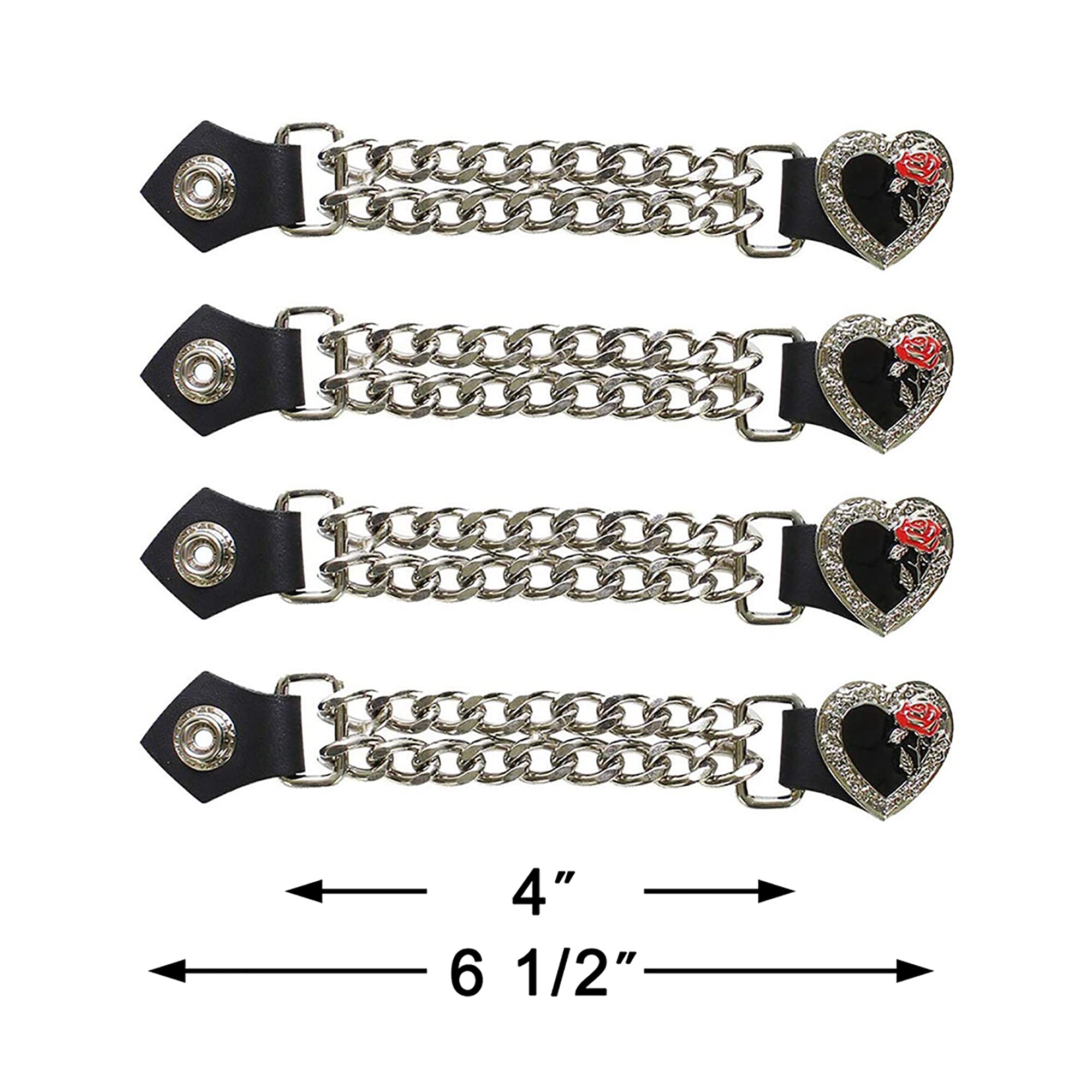 Dream Apparel 4 Pcs Vest Extenders For Women Motorcycle, Faux Leather Biker Vest Extender With Double Chains, Motorcycle Vest Ch