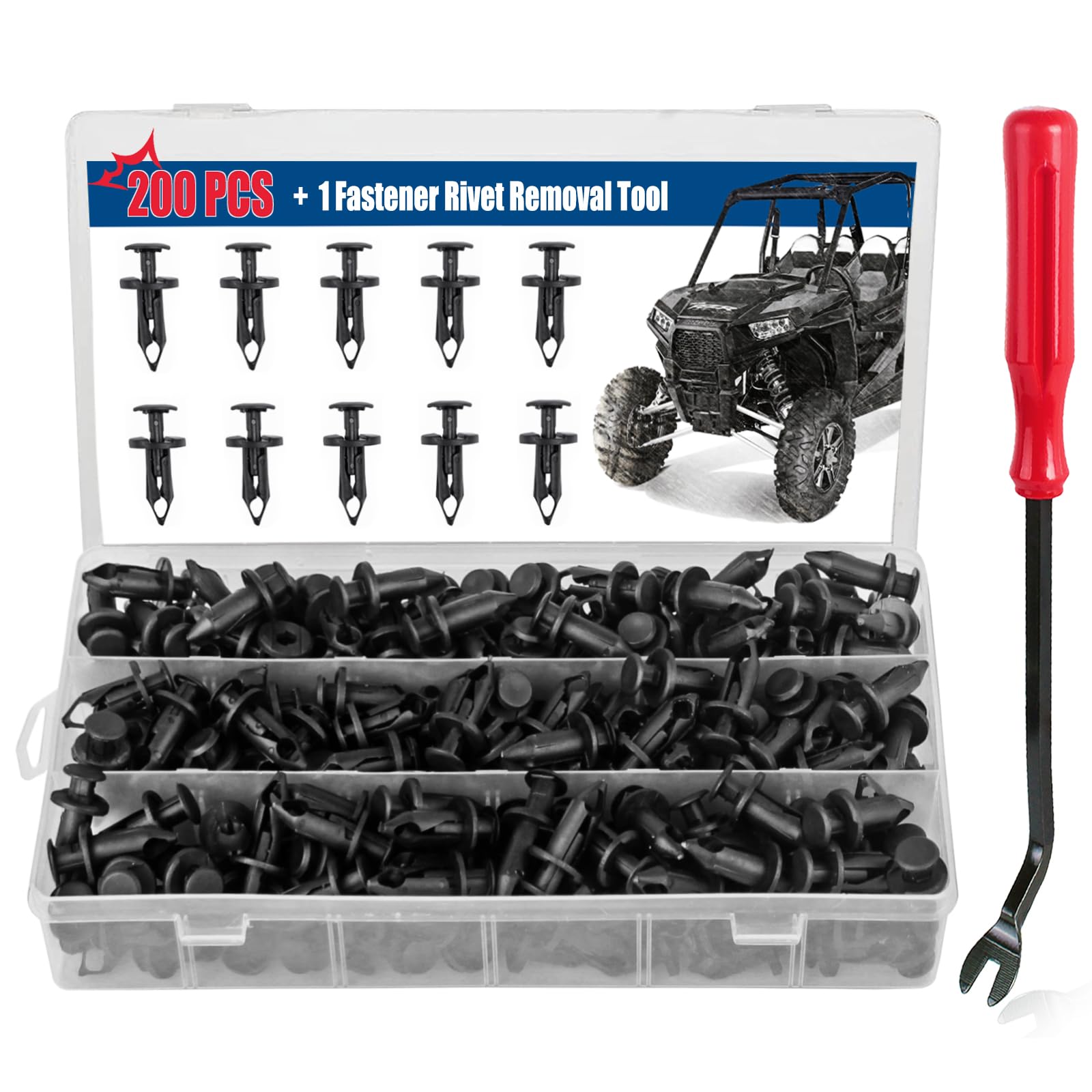 Xislet 200 Pcs UTV Nylon Fender Clips/Body Rivets Compatible with Polaris 7661855 Ranger RZR Can-Am Kawasaki Teryx Honda Pioneer