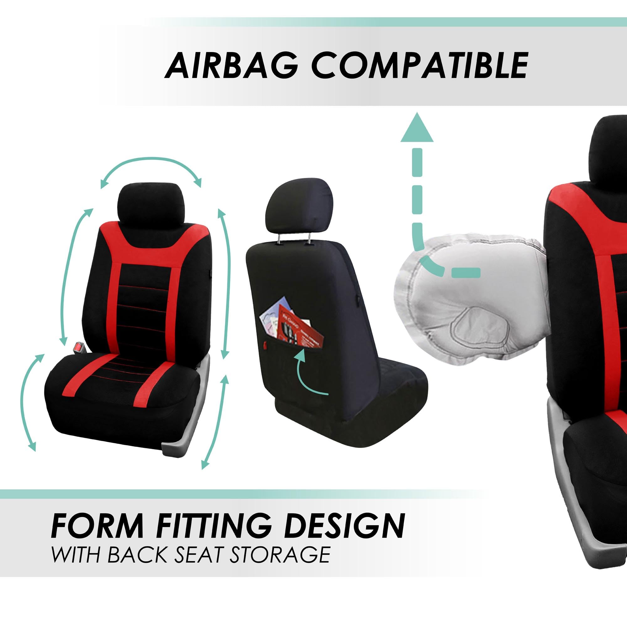 Fh Group Car Seat Covers Sports Seat Covers Front Seats Only, Airbag Compatible Red Black Automotive Seat Cover Combo Small Car