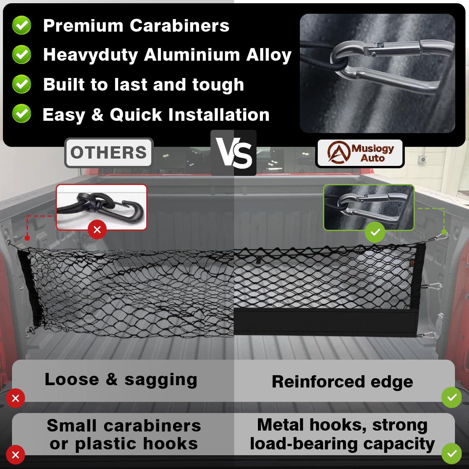 Muslogy Truck Bed Cargo Net Compatible with Chevy Silverado & GMC Sierra 2019-2025 Accessories Storage Organizer Pickup Truck Be