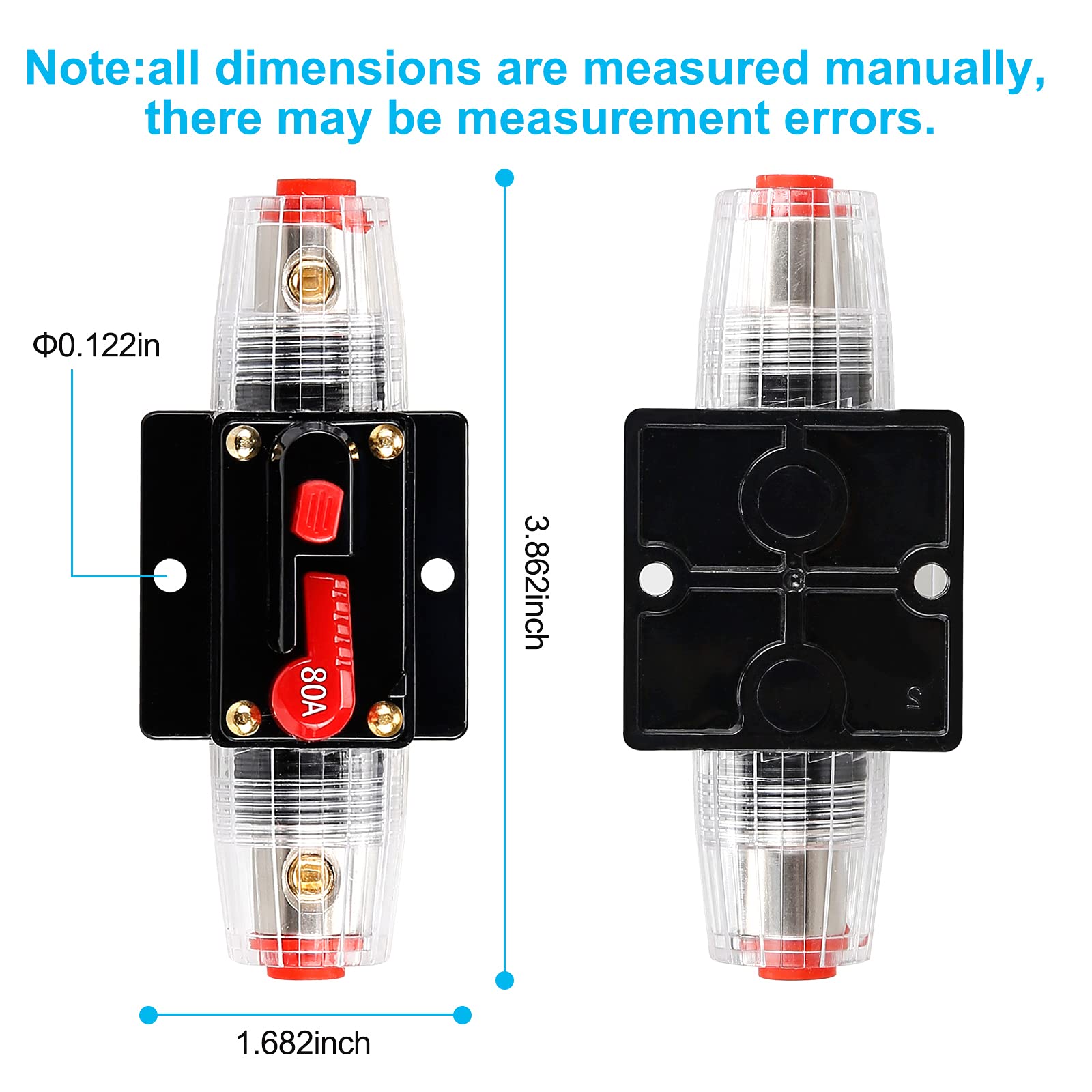 80 Amp 12V-24V Dc Fuse Holder,Audio Circuit Breaker,Auto Car Stereo Inline Fuse Holders, Manual Reset,For Car Audio Marine Boat