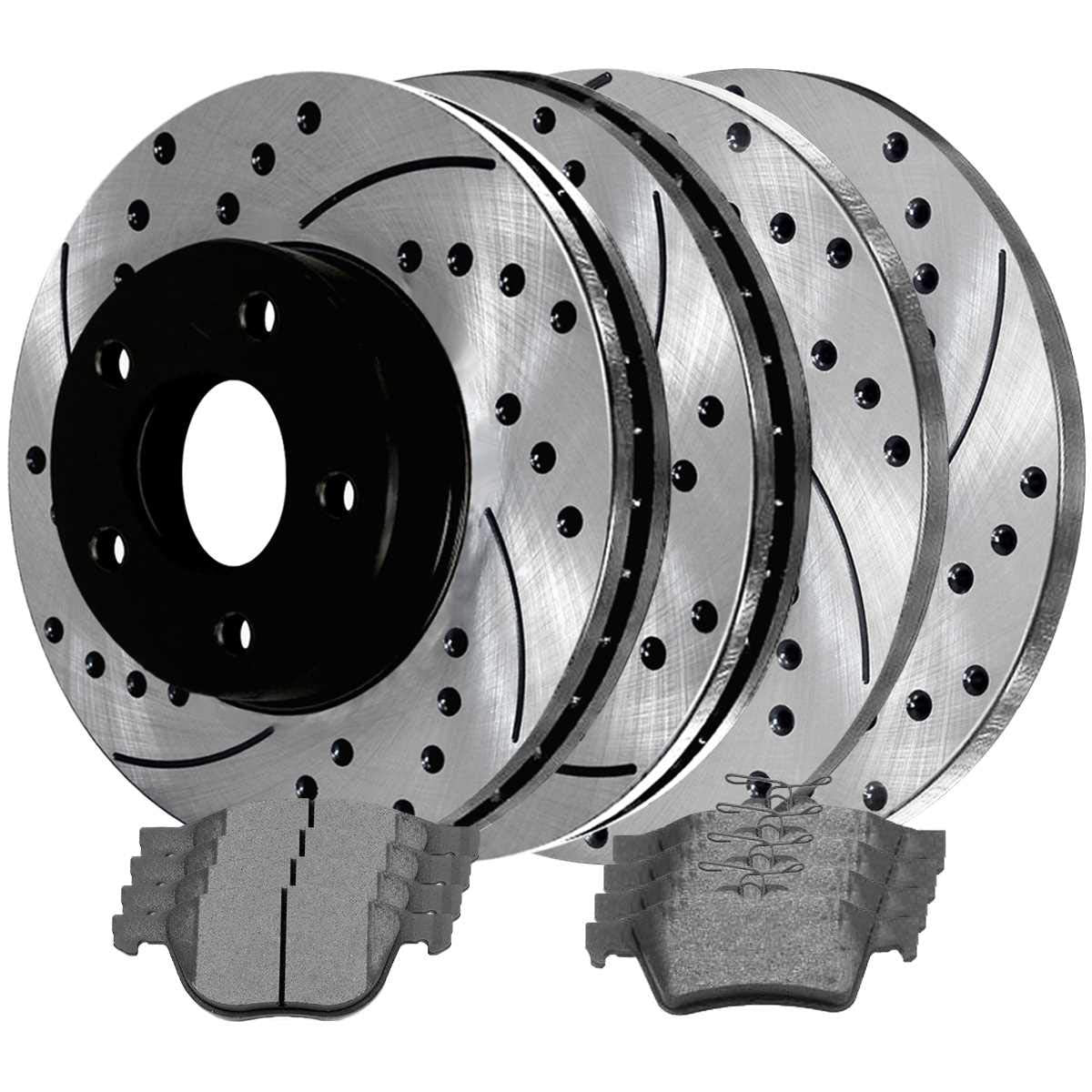 Autoshack Front And Rear Drilled And Slotted Brake Kit Rotors Black And Ceramic Pads Set Of 4 Replacement For 2005-2008 2009 2010 2011 2012 2013 Mazda 3 2010 Mazda 3 Sport 2.3L 2.5L Fwd Brakepkg075