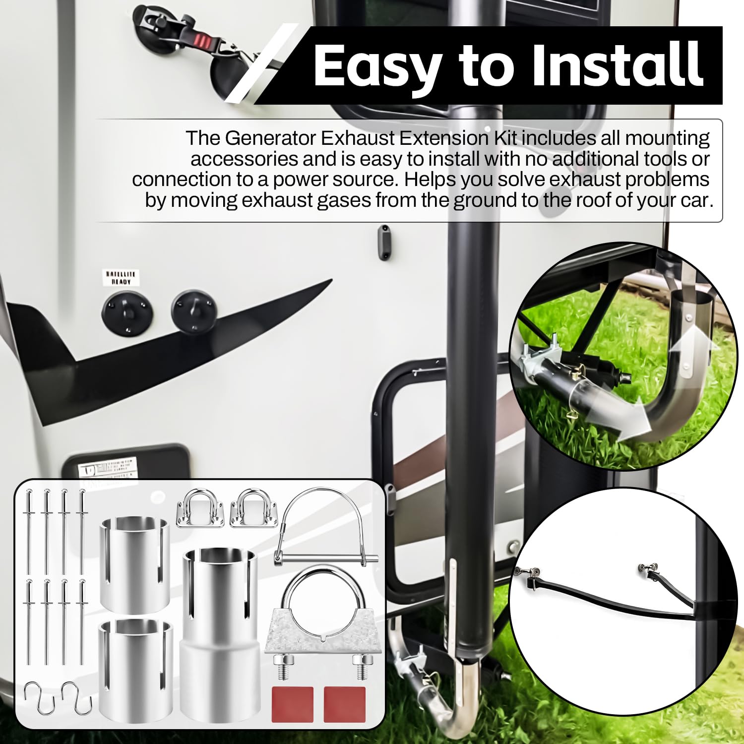 BSTGEKELY 44461 RV Generator Exhaust Extension Kit, RV Generator Exhaust Venting System 44461 for Most RV Exhaust Systems