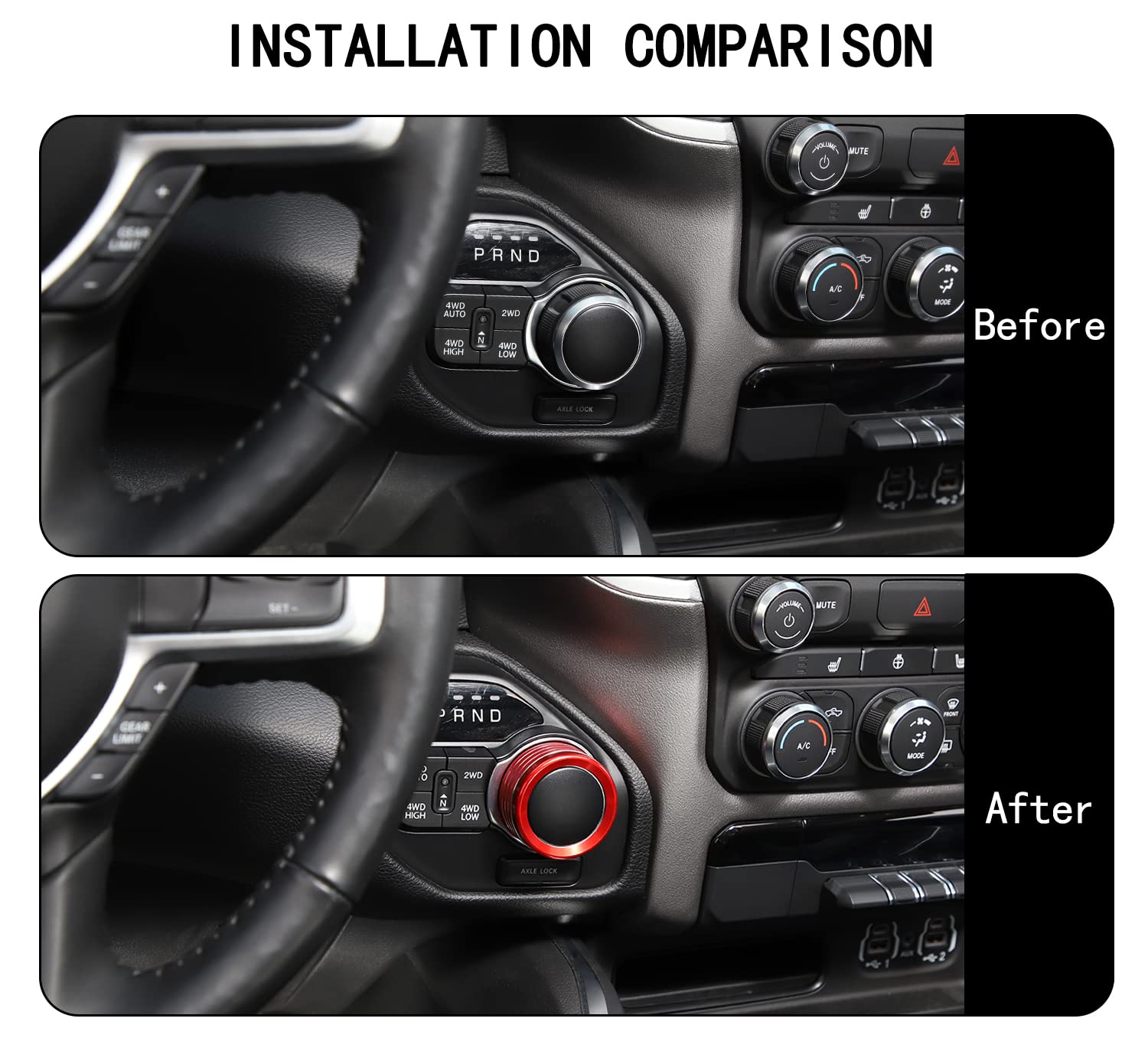 Voodonala For Dodge Ram Aluminum Headlight Headlamp & Gear Shift Shifter Shift Lever Selector Knob Switch Adjustment Knob Cover