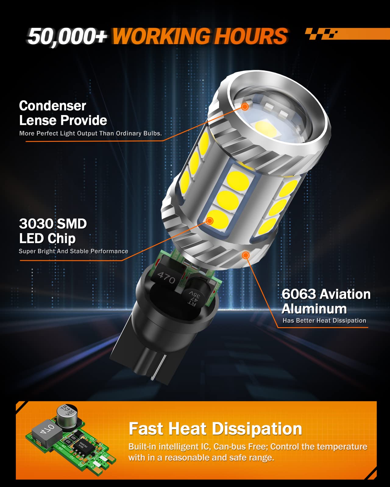 Sealight 921 Led Bulb Reverse Light, W16W 912 906 T15 Backup Light 1000% Brighter Super Bright 921 Bulbs With Projector For Reve