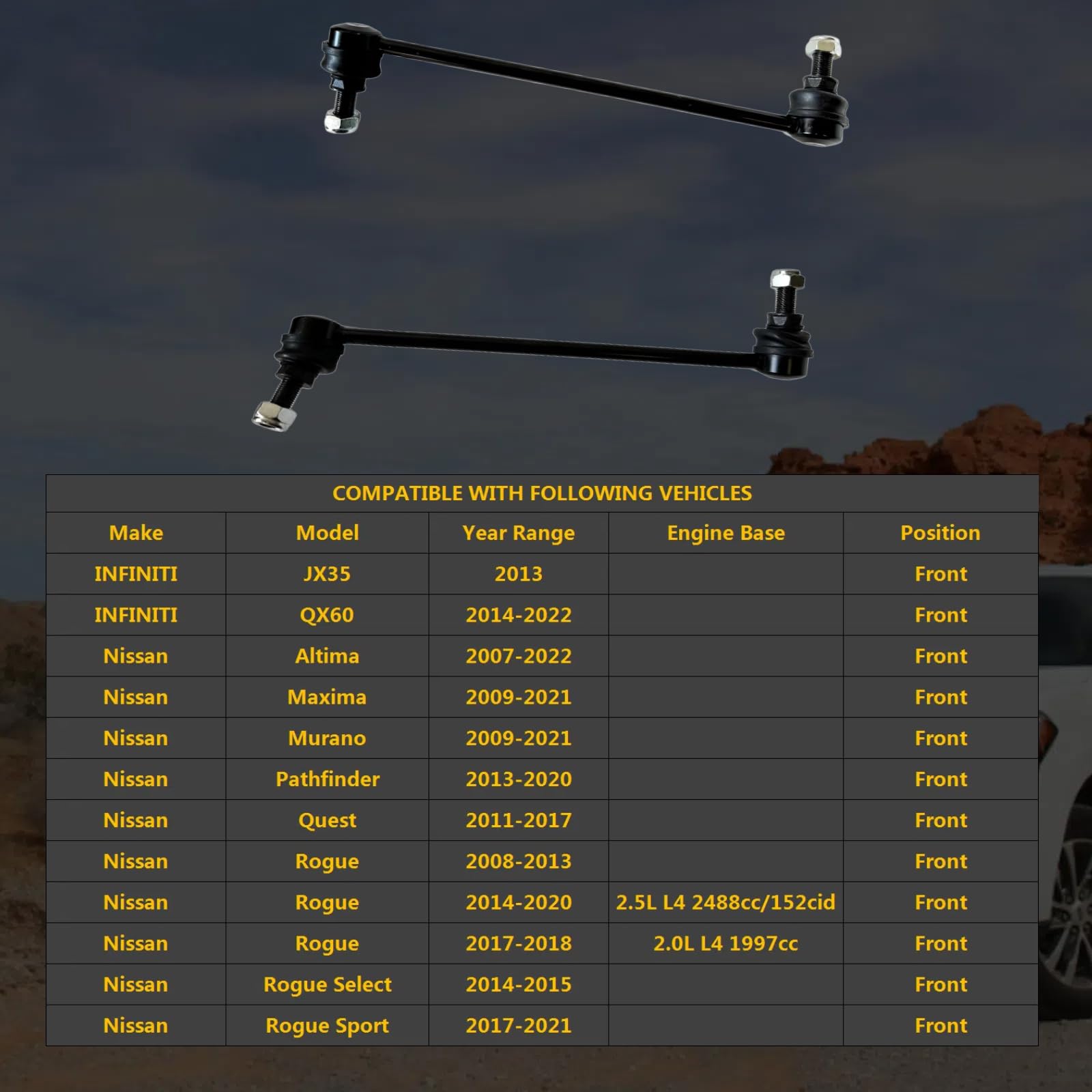 Hhcm 2Pc Front Sway Bar Link Kit K750094 K750095 For Nissan Altima 07-22, Maxima/Murano 09-21, Stabilizer Bar End Links For Niss