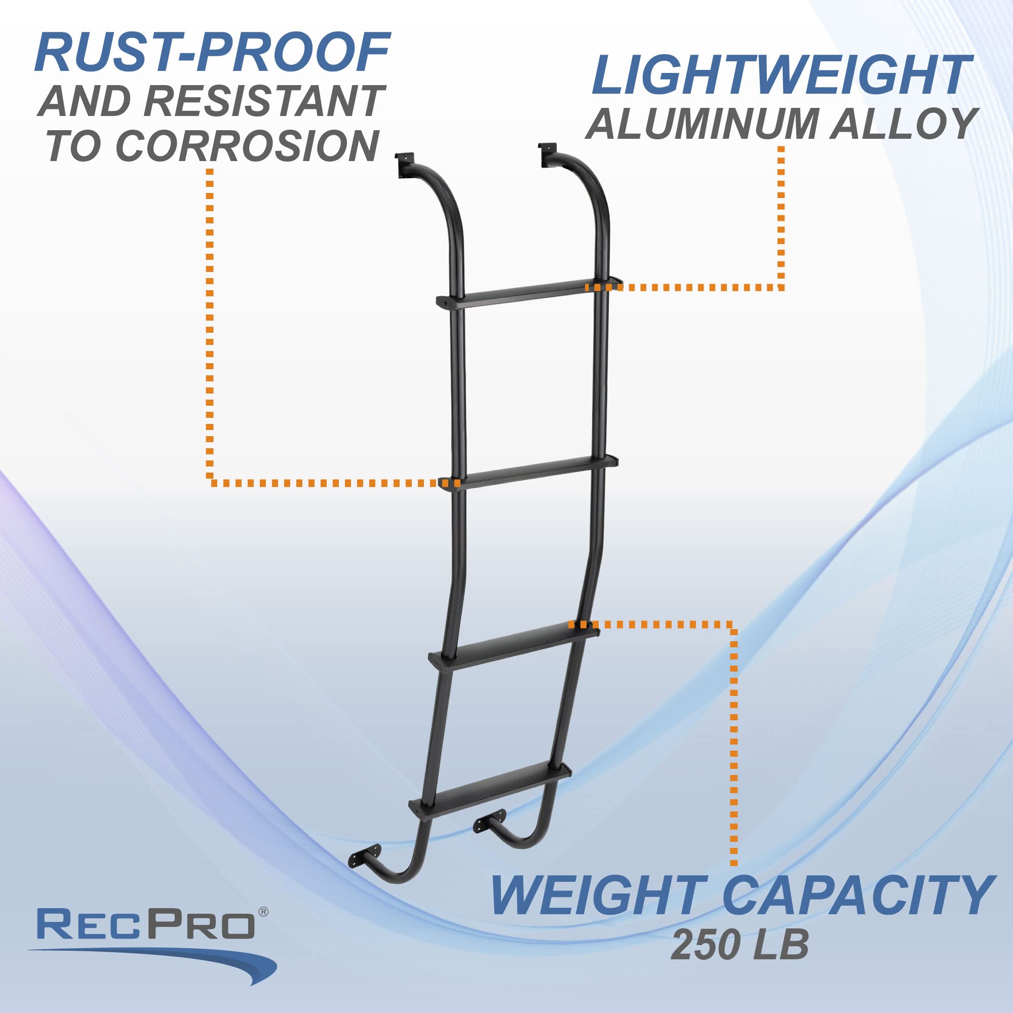 RecPro Universal Van Ladder 52 | 250lb Weight Capacity | Made in USA | Black
