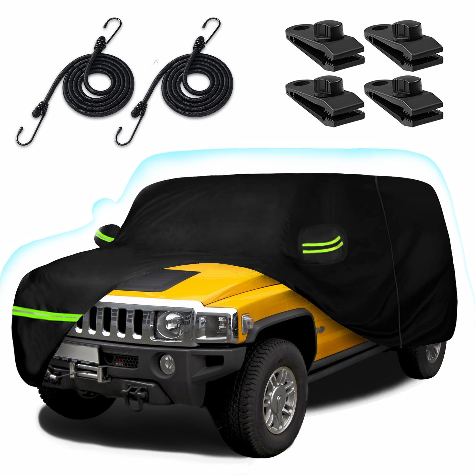 BETERNY Car Cover for Hummer H3 SUV 2006-2010, 210T Waterproof Sun Rain UV Dust Snow Protection Outdoor H3 Full Car Cover with W