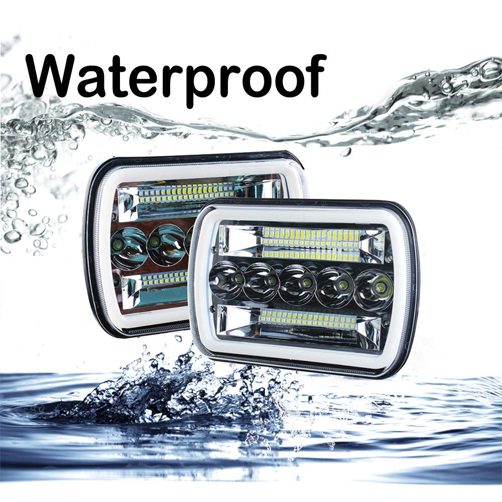 Amuniesun Super Bright Pair 7X6 5X7 Headlights 6052 6054 H5054 H6054 Hi/Low Sealed Beam White/Amber Halo Compatible With Ford E250 E350 E450 E150 F550 F600 F650 F700 F750 Gmc Savana Chevy Express