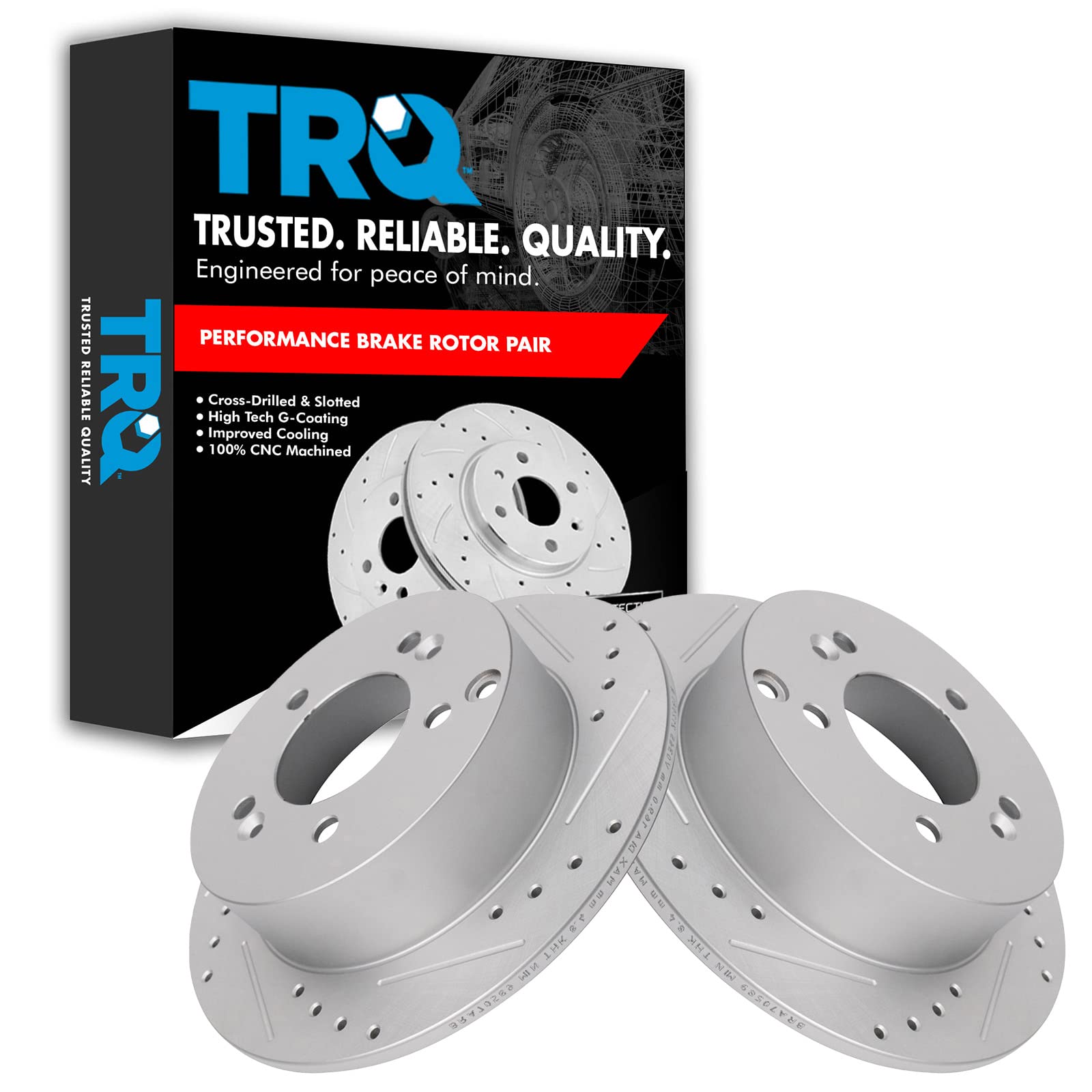Trq Front Performance Brake Rotors Set Premium G-Coated Cross Drilled & Slotted Compatible With 2013-2022 Buick Encore 2013-2014