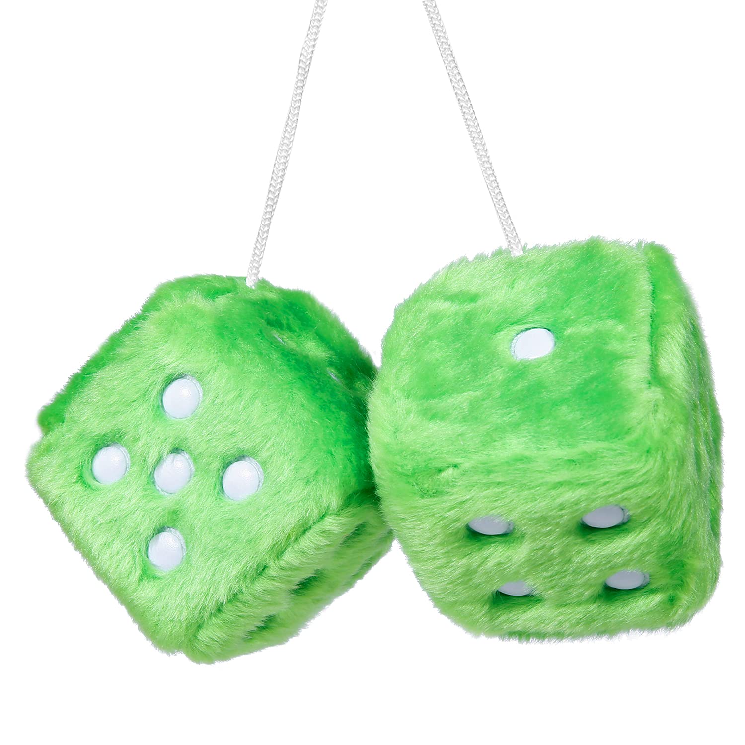 Ygmoner Pair Of Retro Square Mirror Hanging Couple Fuzzy Plush Dice With Dots For Car Decoration (Green)