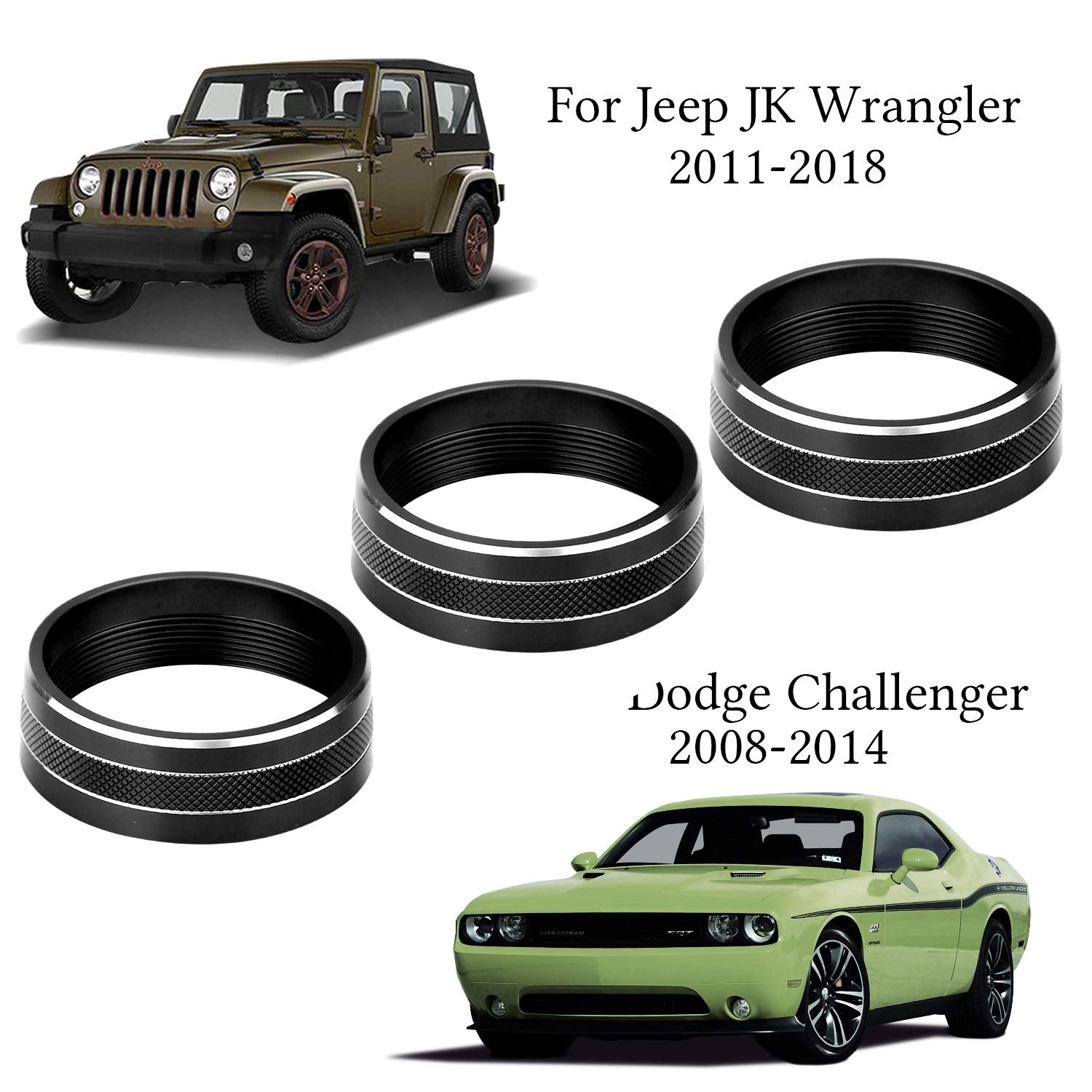 Ac Climate Control Knob Ring Air Conditioner Switch Volume Cover Compatible With 2011-2017 Jeep Wrangler Jk Jku/Dodge Challenger 2008-2014 Interior Conditioning Accessories Trim (Black)