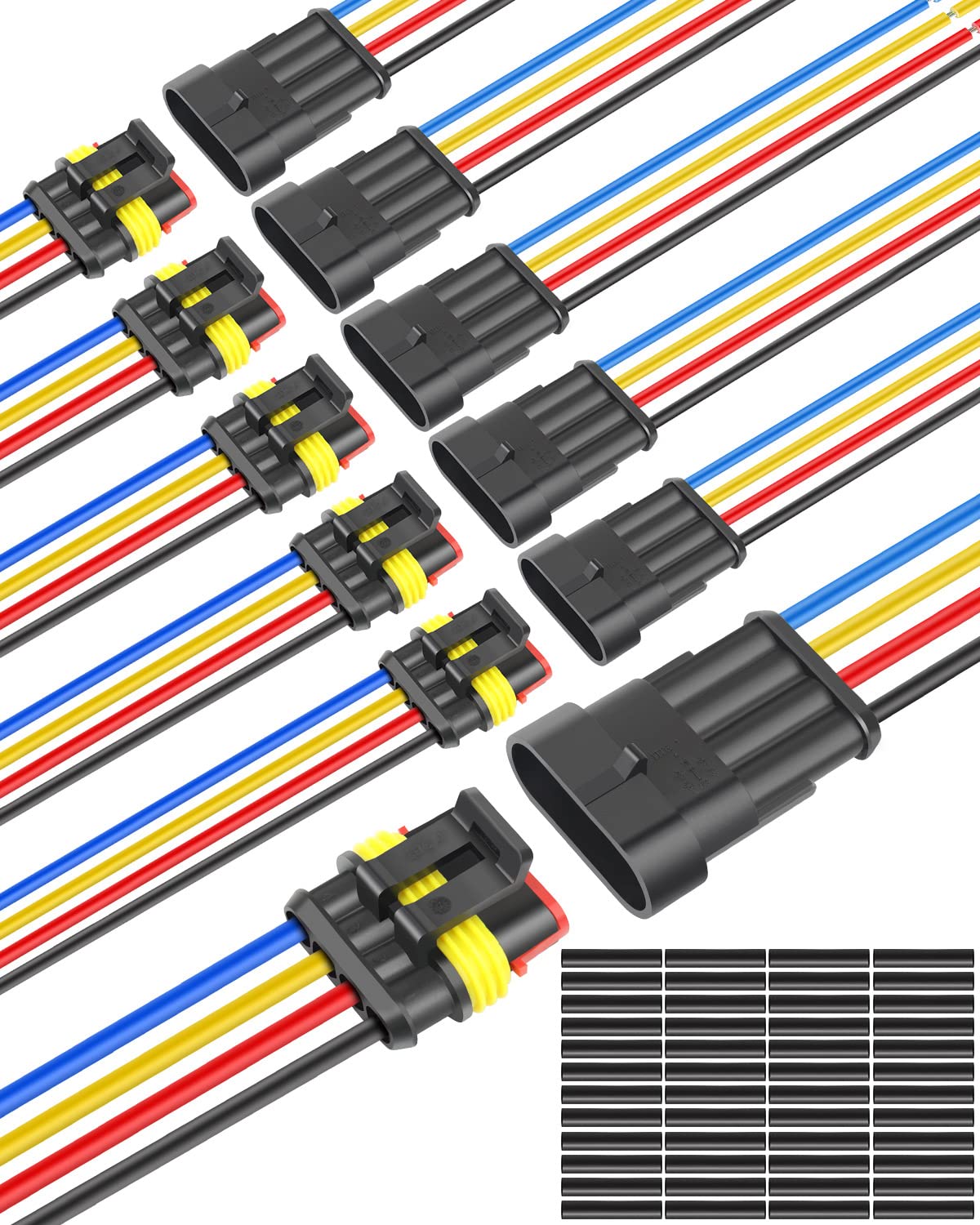 Naoevo 4 Pin Connector Waterproof, 16 Awg 4 Wire Connectors, Automotive Electrical Connectors Male And Female Way With Heat Shri