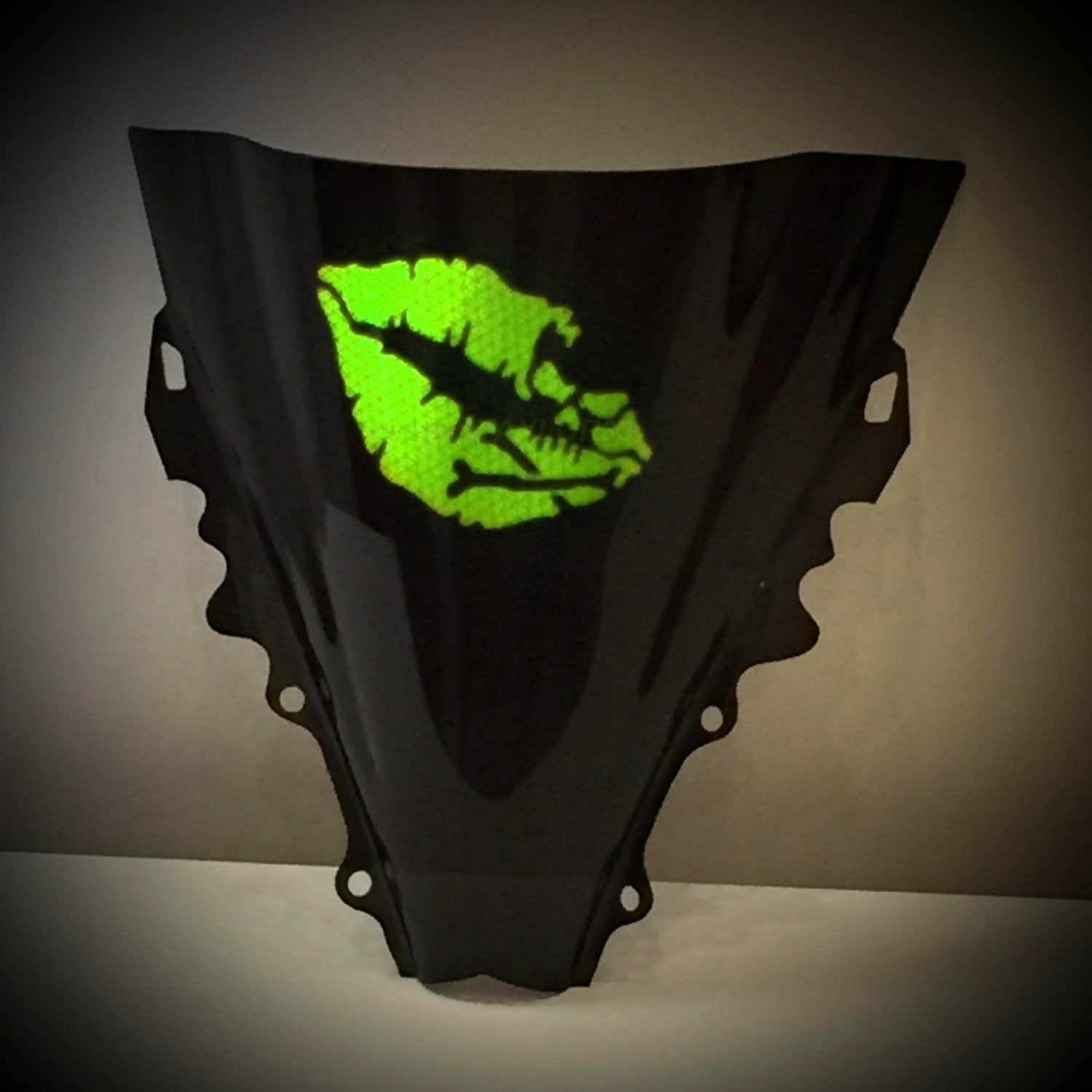 Customtaylor33 High Intensity Reflective Vinyl Death Kiss Skull Crossbones Lips Decal Bumper Sticker - Cars, Motorcycles, Helmets, Wind Screens, Laptops, Cellphones, (Se Lime Green, 12 Inch Wide)