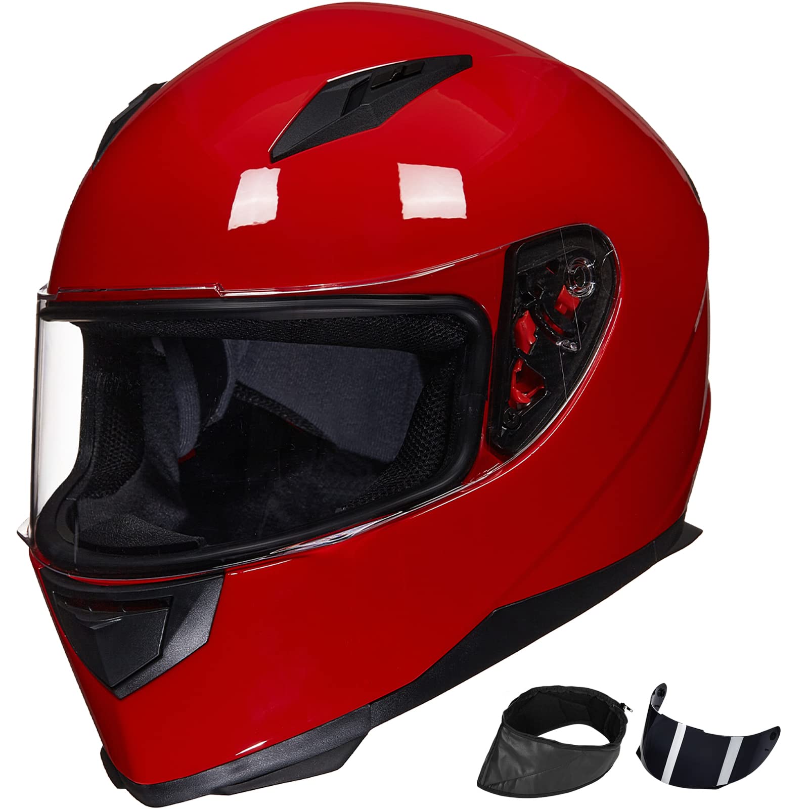 Ilm Full Face Motorcycle Street Bike Helmet With Removable Winter Neck Scarf + 2 Visors Dot Model-Jk313 (S, Bright Red)