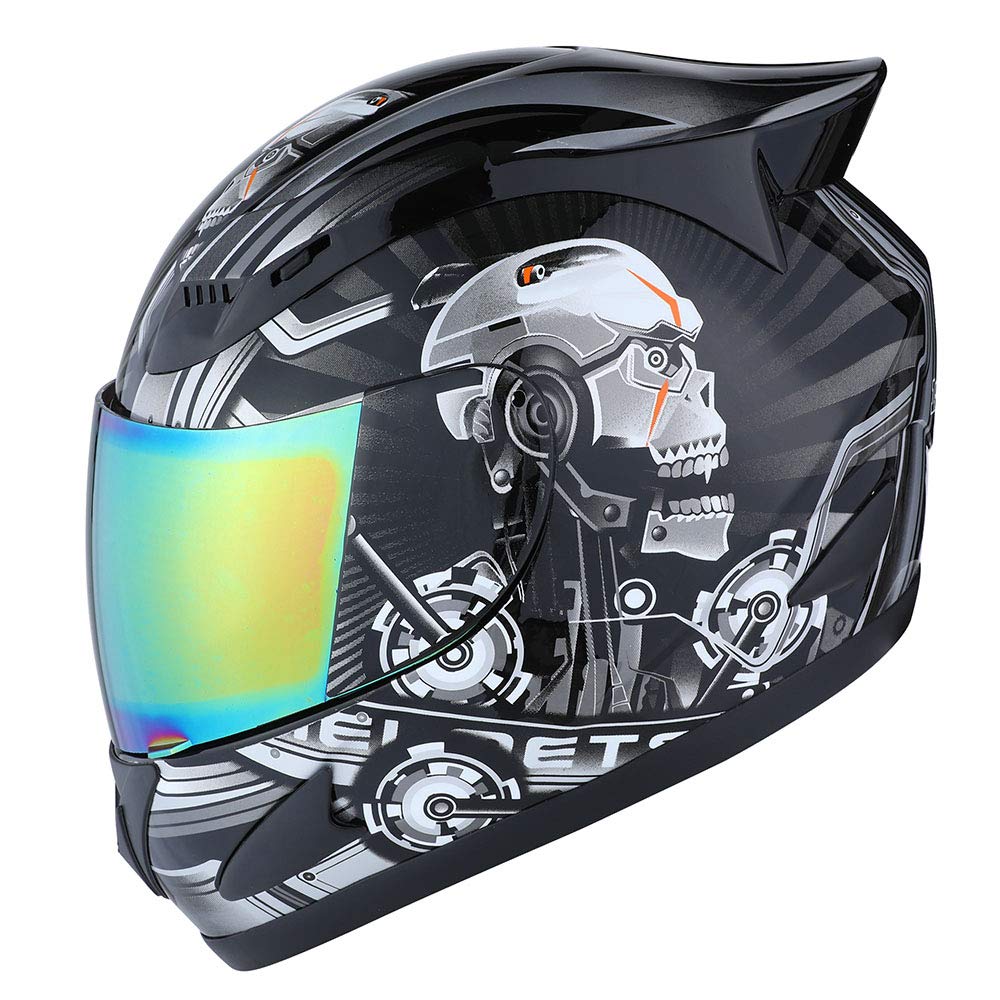1Storm Motorcycle Bike Full FACE Helmet Mechanic Skull - Tinted Visor Black