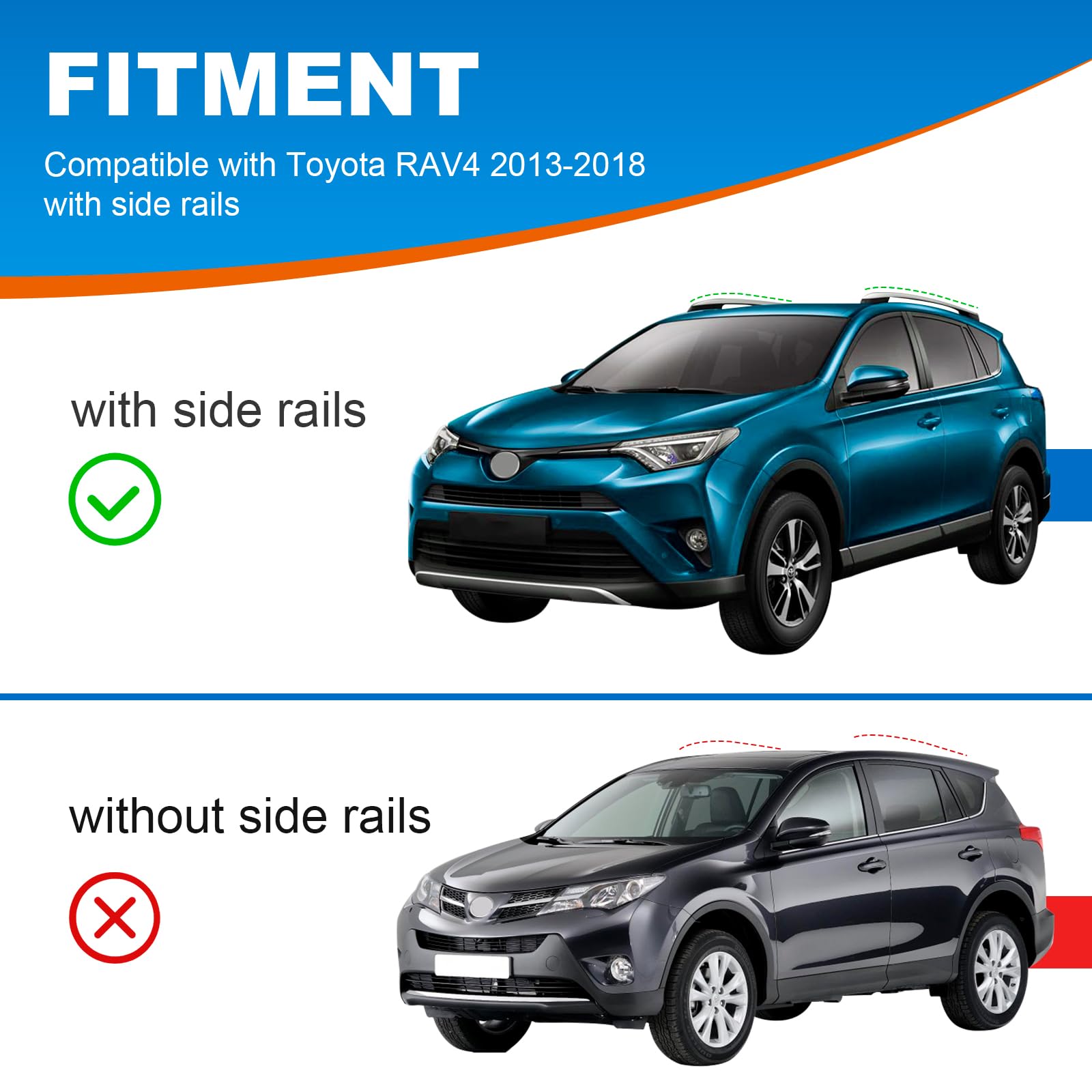 Fengyu Roof Racks Cross Bars Compatible With Toyota Rav4 2013-2018 With Side Rails, Aluminum Crossbars Luggage Rack Rooftop Carg
