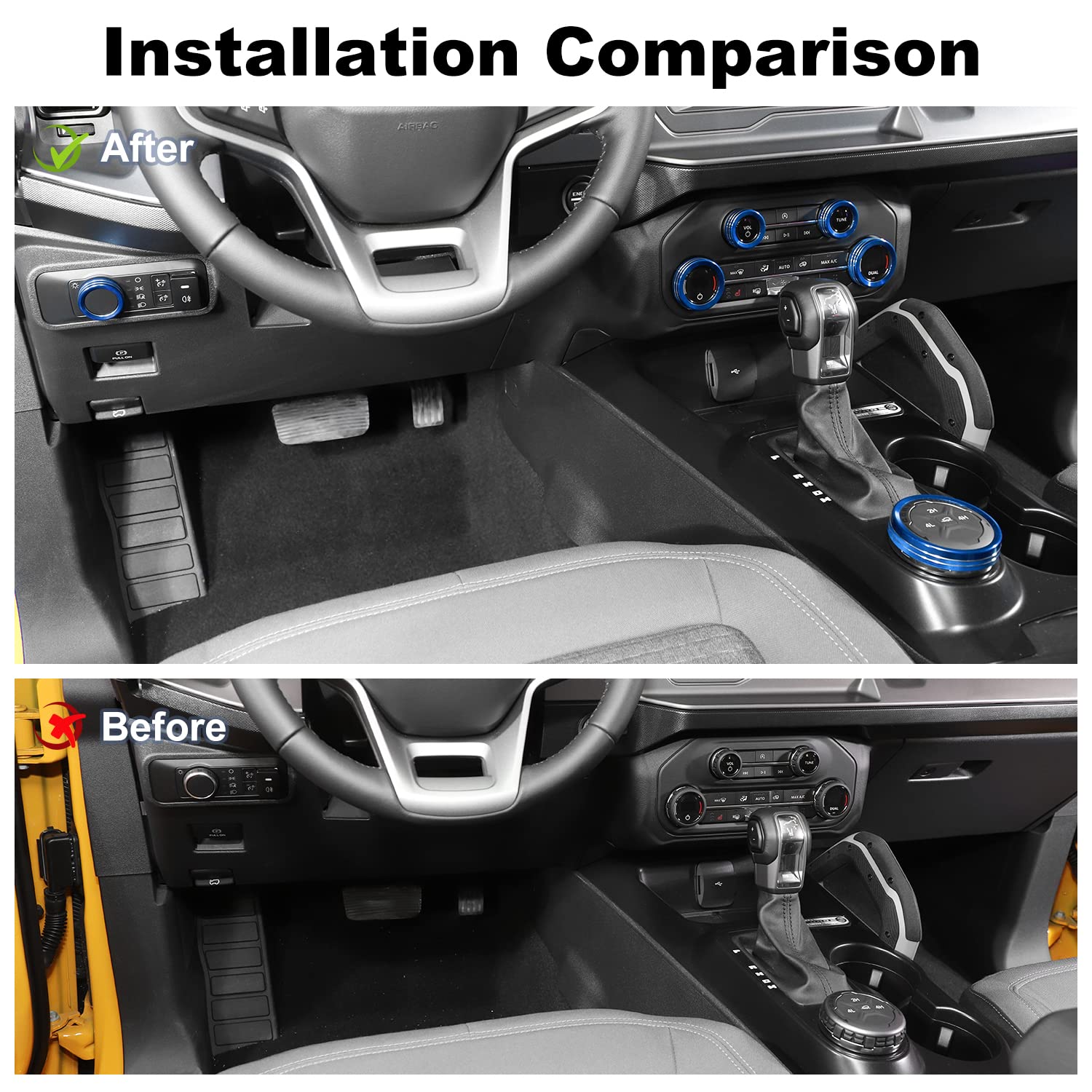 JWWY Air Conditioner Headlight Switch Knob 4WD Wheel Drive Trailer Gear Switch Knob Cover for 2021-2024+ Ford Bronco Accessories