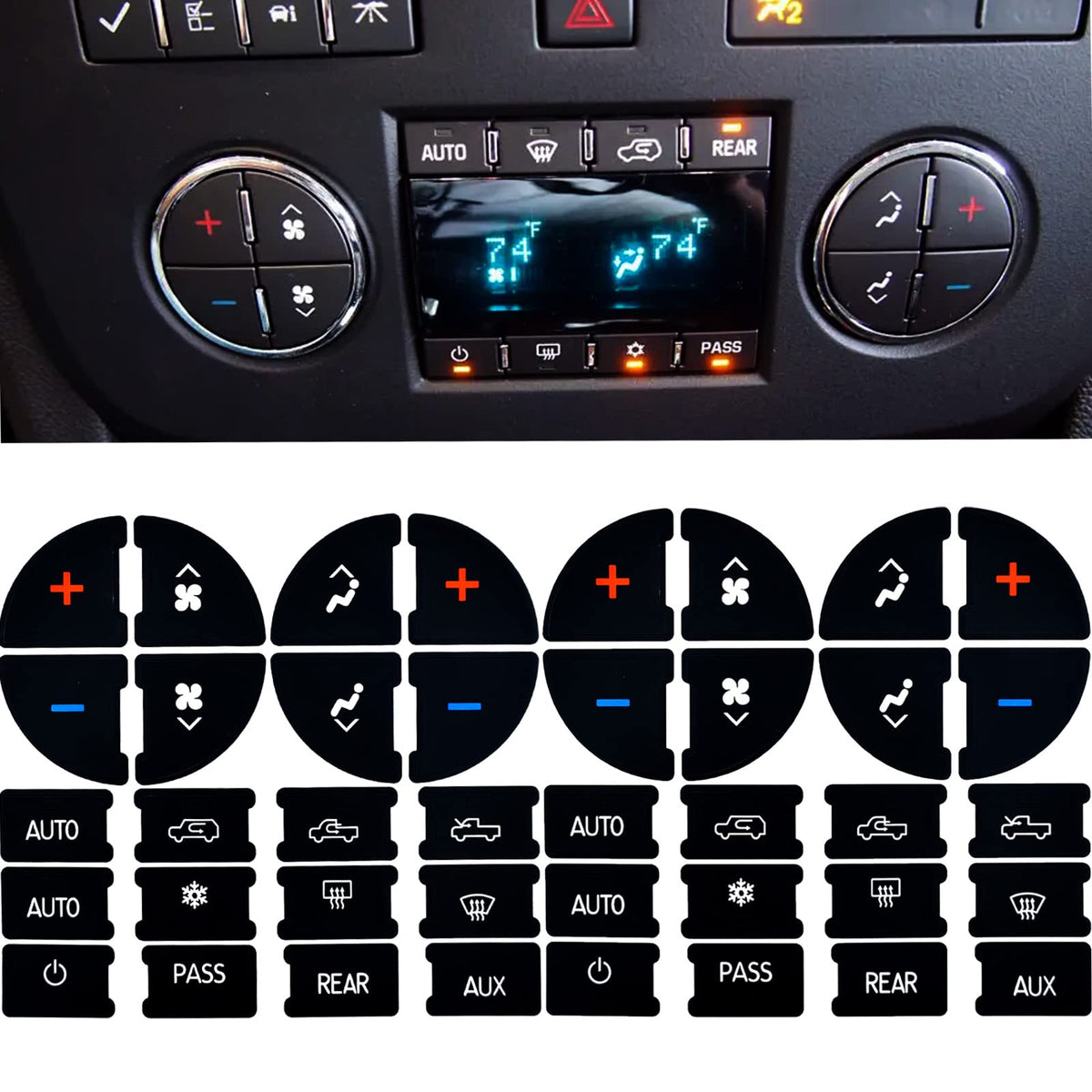 2 Packs Ac Dash Button Repair Kit -Compatible With Chevy, Best For Fixing Ruined Faded A/C Control Buttons - Decal Replacement Fits Select 07-14 Gm Vehicles - Car Suv Van Truck Accessories