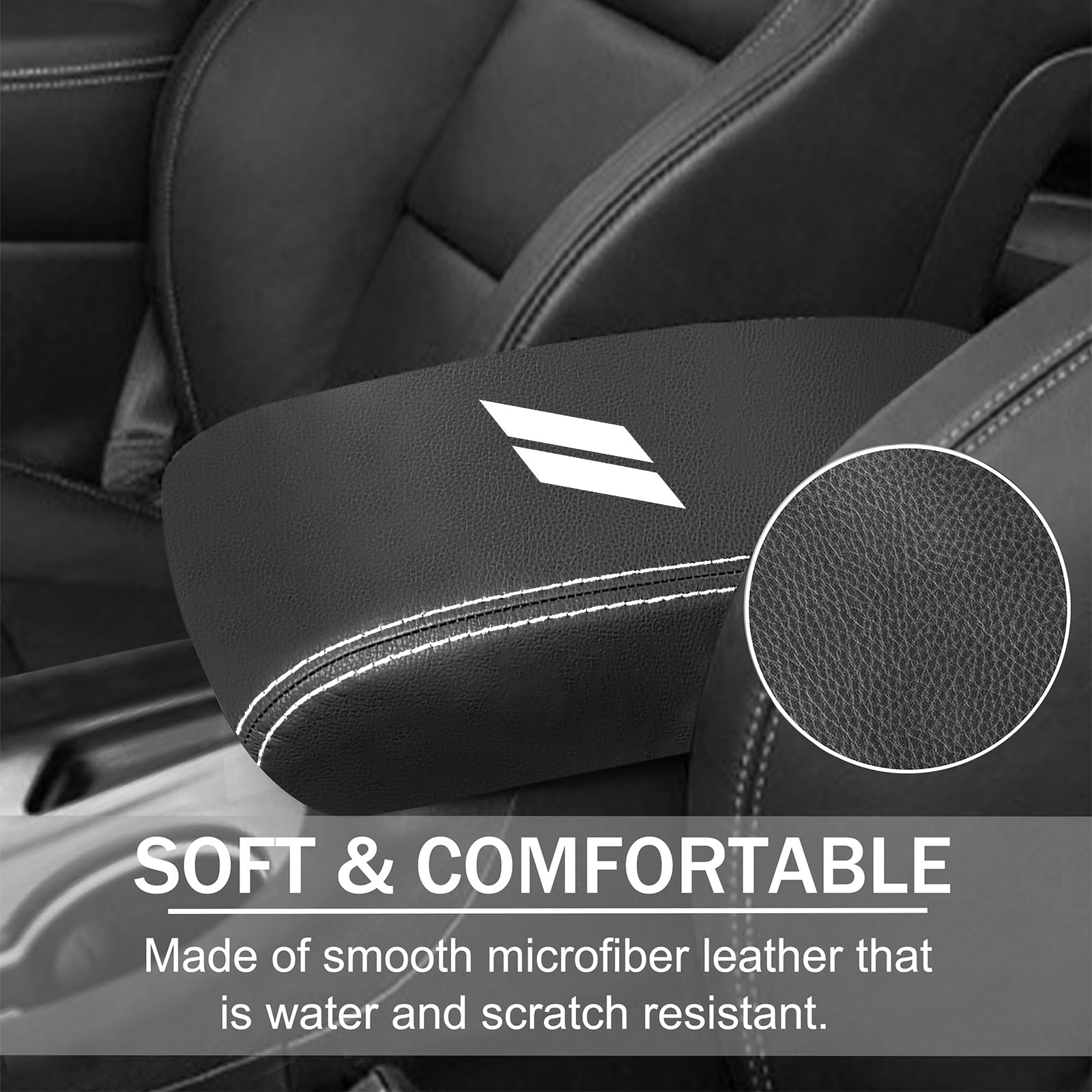YOSRTER Center Console Armrest Cover for Dodge Durango 2021-2026, Anti-Scratch Leather, White Trim, Model J001009