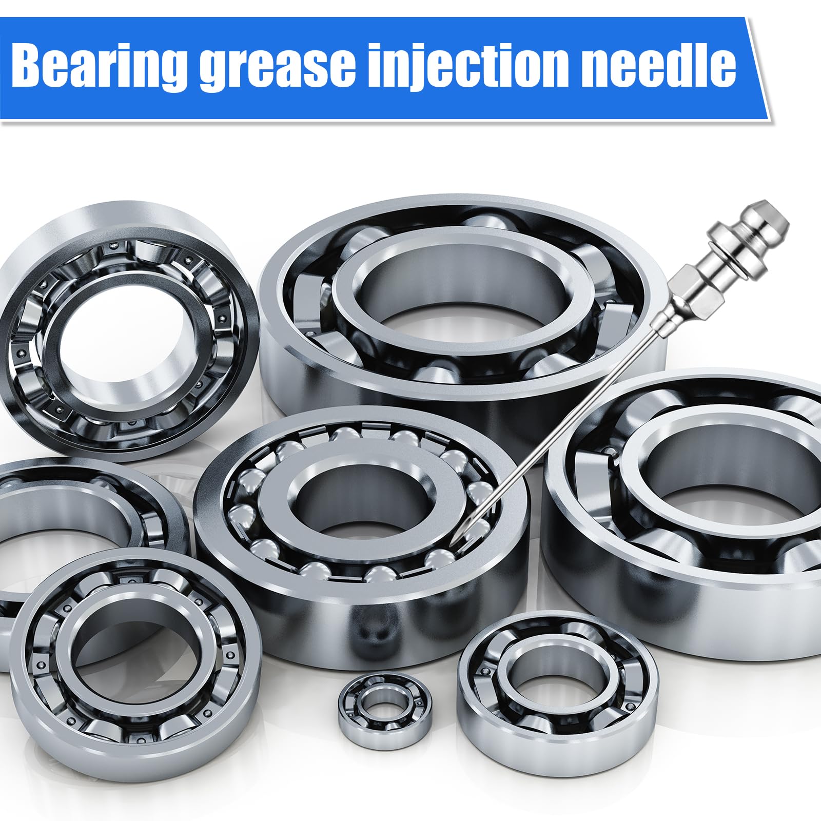 7Pcs Grease Gun Needle Accessory Set, Including 5 Grease Needle Nozzles 1 Grease Needle Dispenser 1 Rubber Nipple Adapter Grease