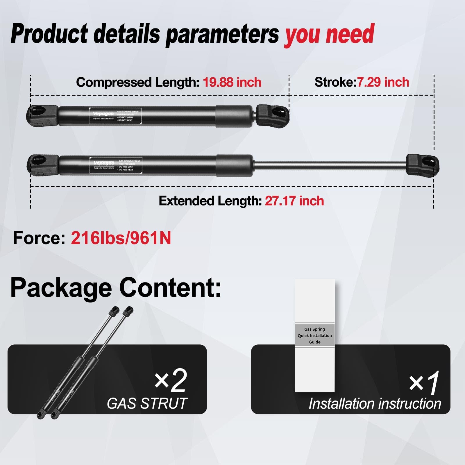 Vepagoo Pm3173 Rear Liftgate Tailgate Back Hatch Gas Struts Compatible With 2008-2023 Toyota Sequoia, Rear Door Lift Supports, T