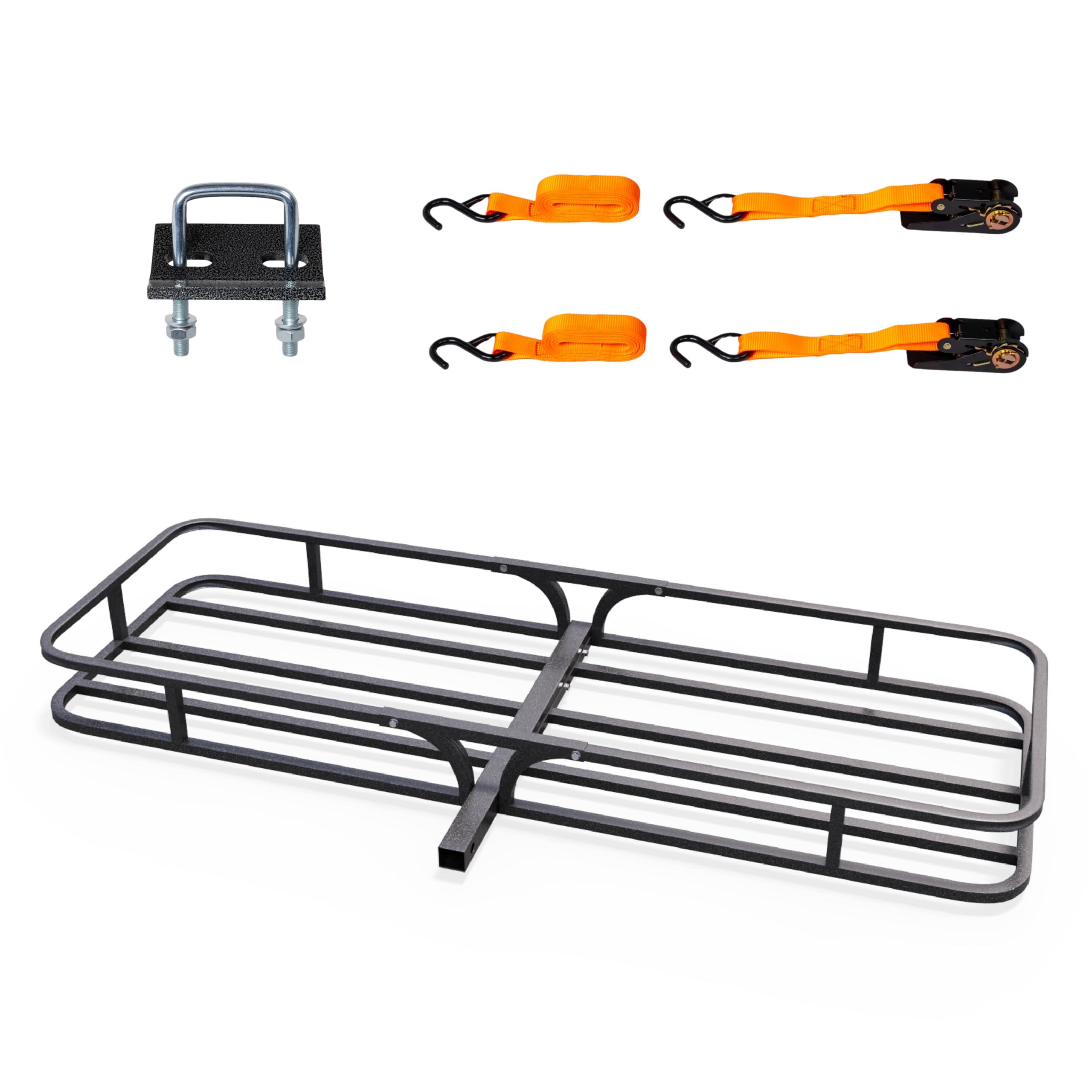 Tuffiom 54''X19''X5.5'' Hitch Mount Cargo Carrier Basket, 500Lbs Steel Car Cargo Trailer Hitch Luggage Rack With Straps & Stabil