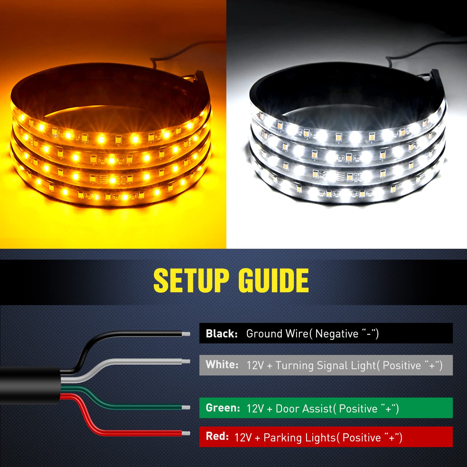 Nilight Truck Running Board Lights 2Pcs 60 Inch Led Side Maker White Courtesy Light & Sequential Amber Turn Signal Lighting Stri