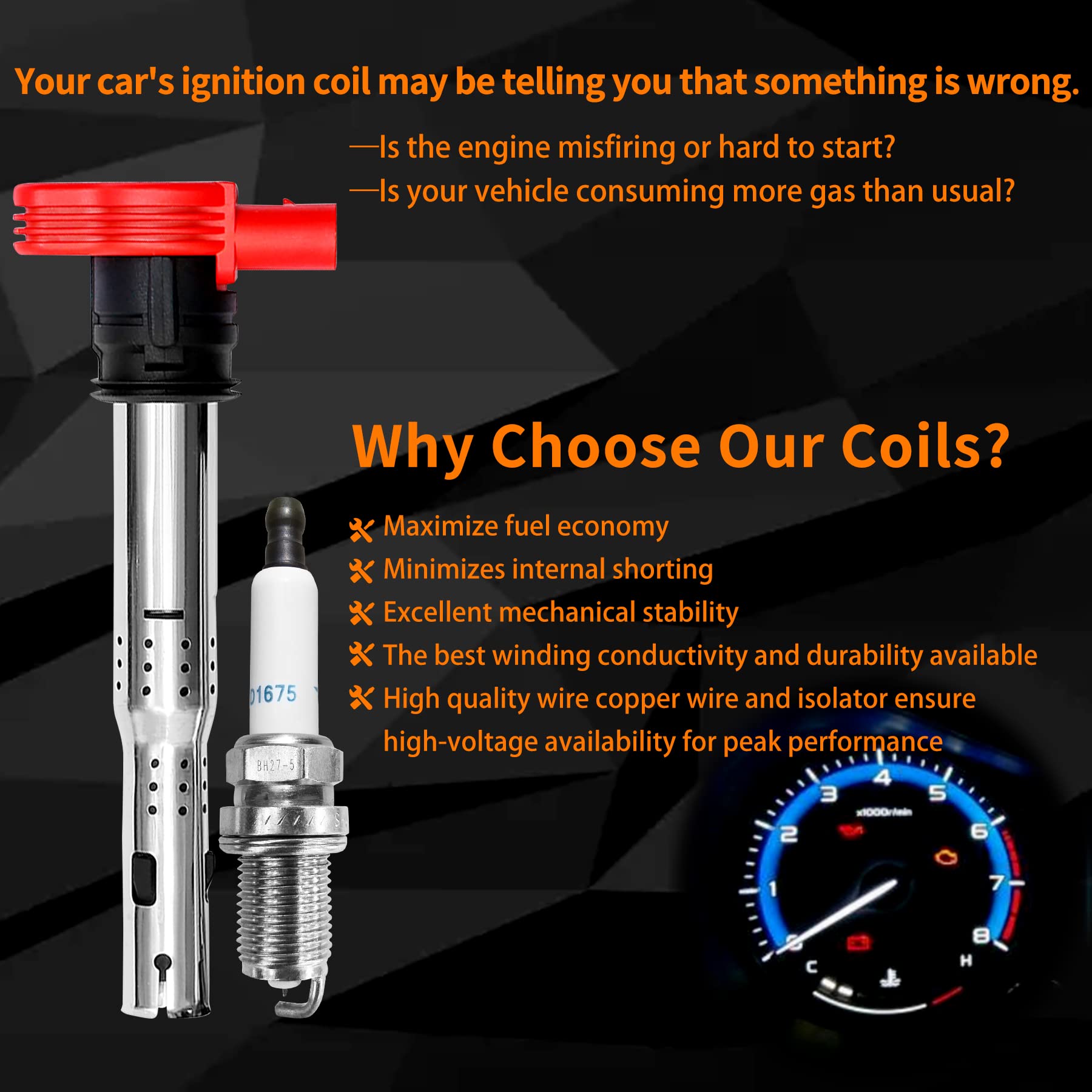 Ignition Coil Pack & Spark Plugs Set Of 4 Compatible With Audi A4 A5 Tt Volkswagen Cc Tiguan & More 2.0L 2.0T Replaces# 06E90511