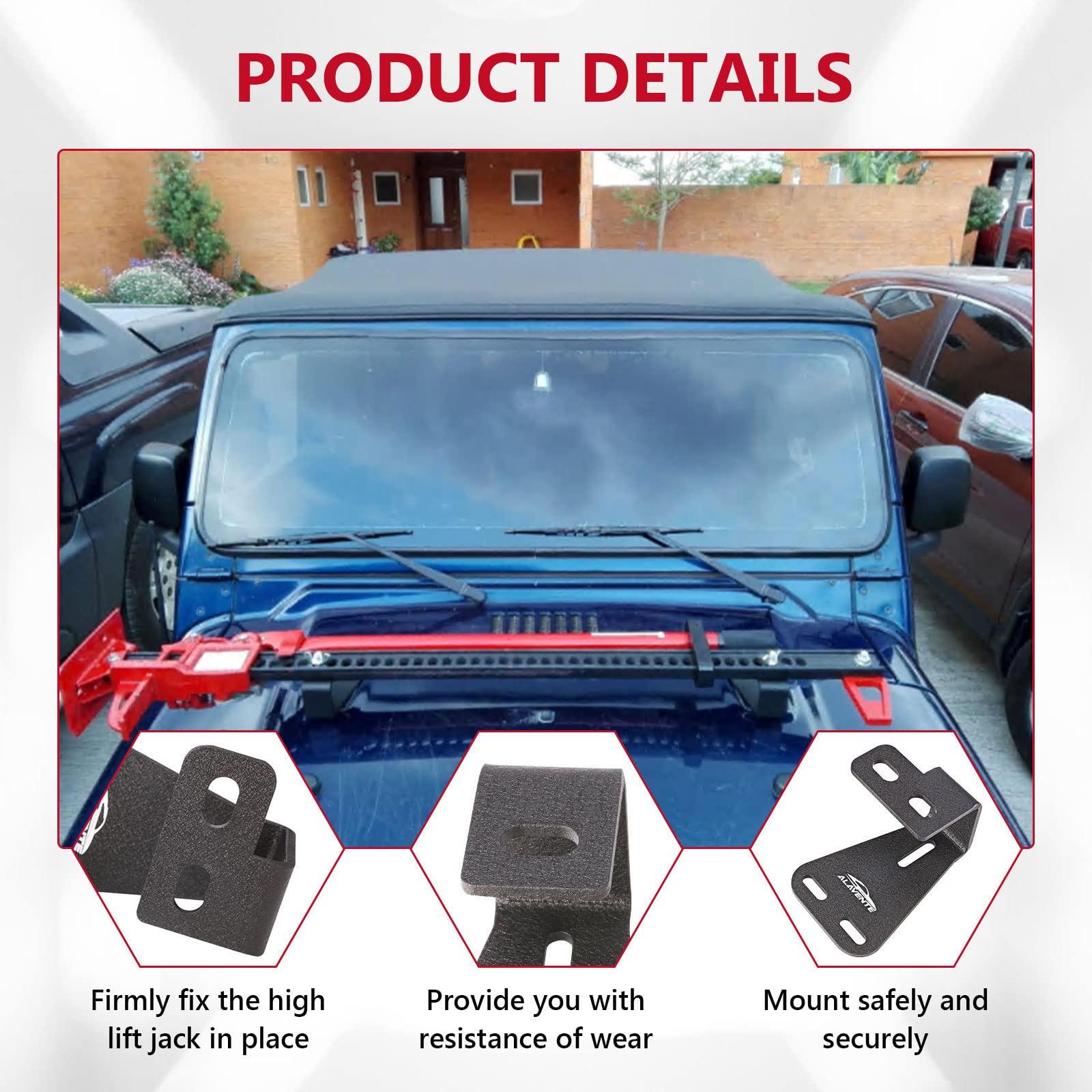 ALAVENTE High Lift Jack Mount Hinge Mounting Hood Bracket for Jeep Wrangler CJ 1944-1986 / YJ 1987-1995 / TJ 1997-2006 (Pair, Bl