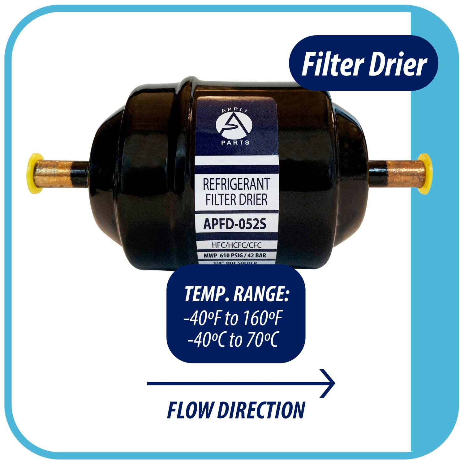 Appli Parts Apfd-052S 1/4 In Liquid Line Refrigerant Ac Filter Drier Hvac Refrigeration 052S Odf Sweat Solder Connection Univers