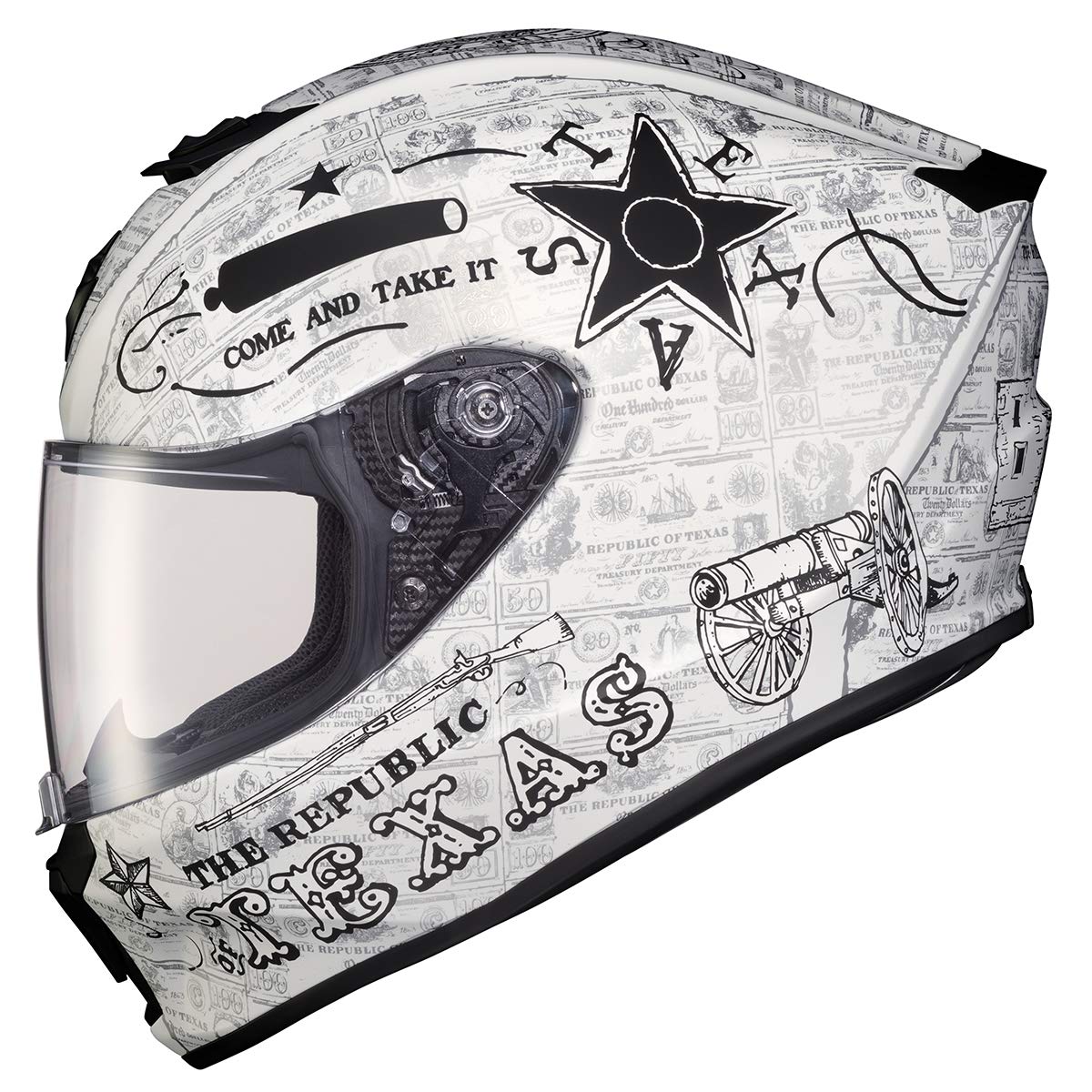 Scorpionexo R420 Full Face Motorcycle Helmet With Bluetooth Ready Speaker Pockets Dot Snell Lone Star (White/Silver-3X)
