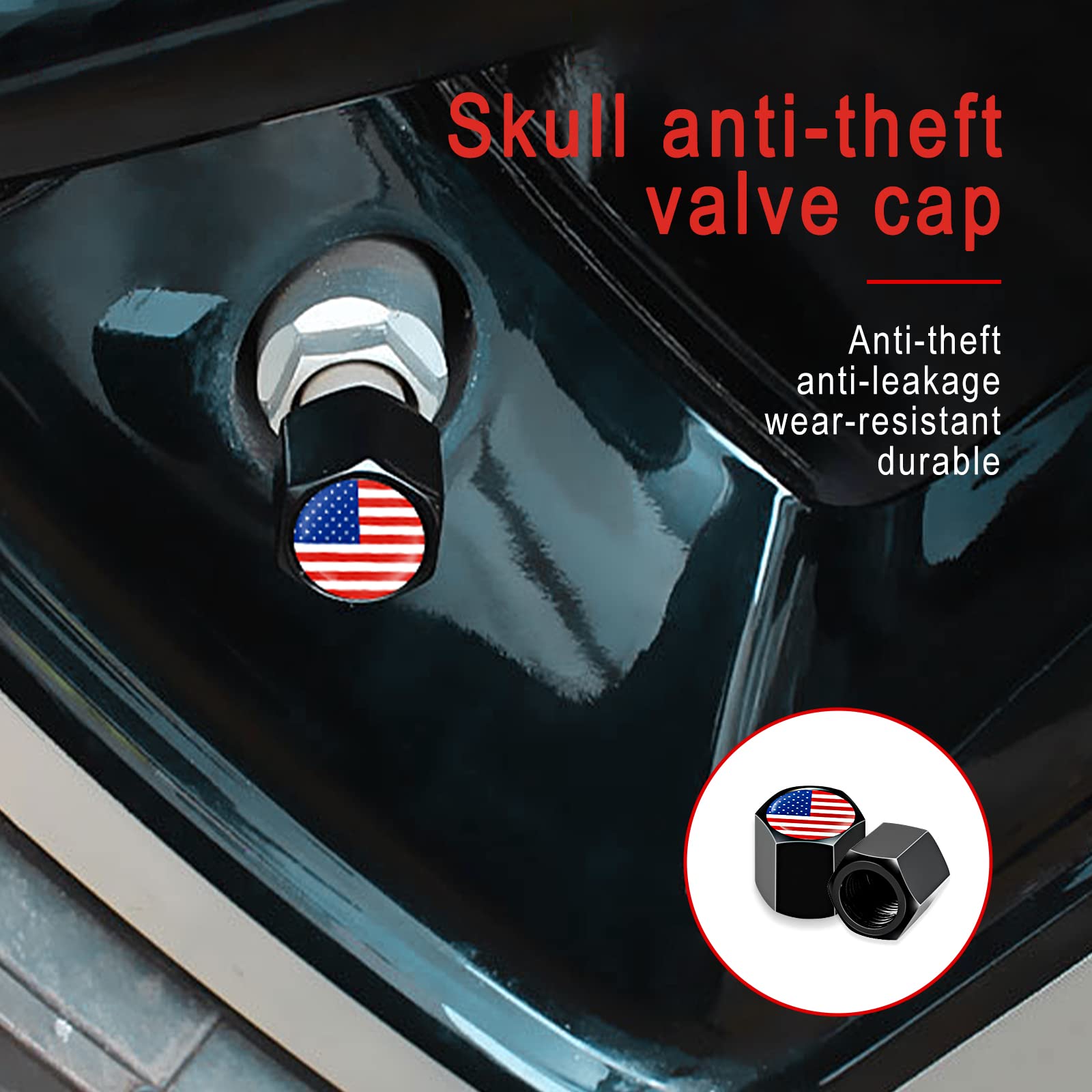 Ajxn 4 Pcs Original American Flag Car Wheel Tire Valve Stem Caps Airtight Dust Proof Covers Universal Tire Air Valve Caps For Cars, Trucks, Bicycles (Red)