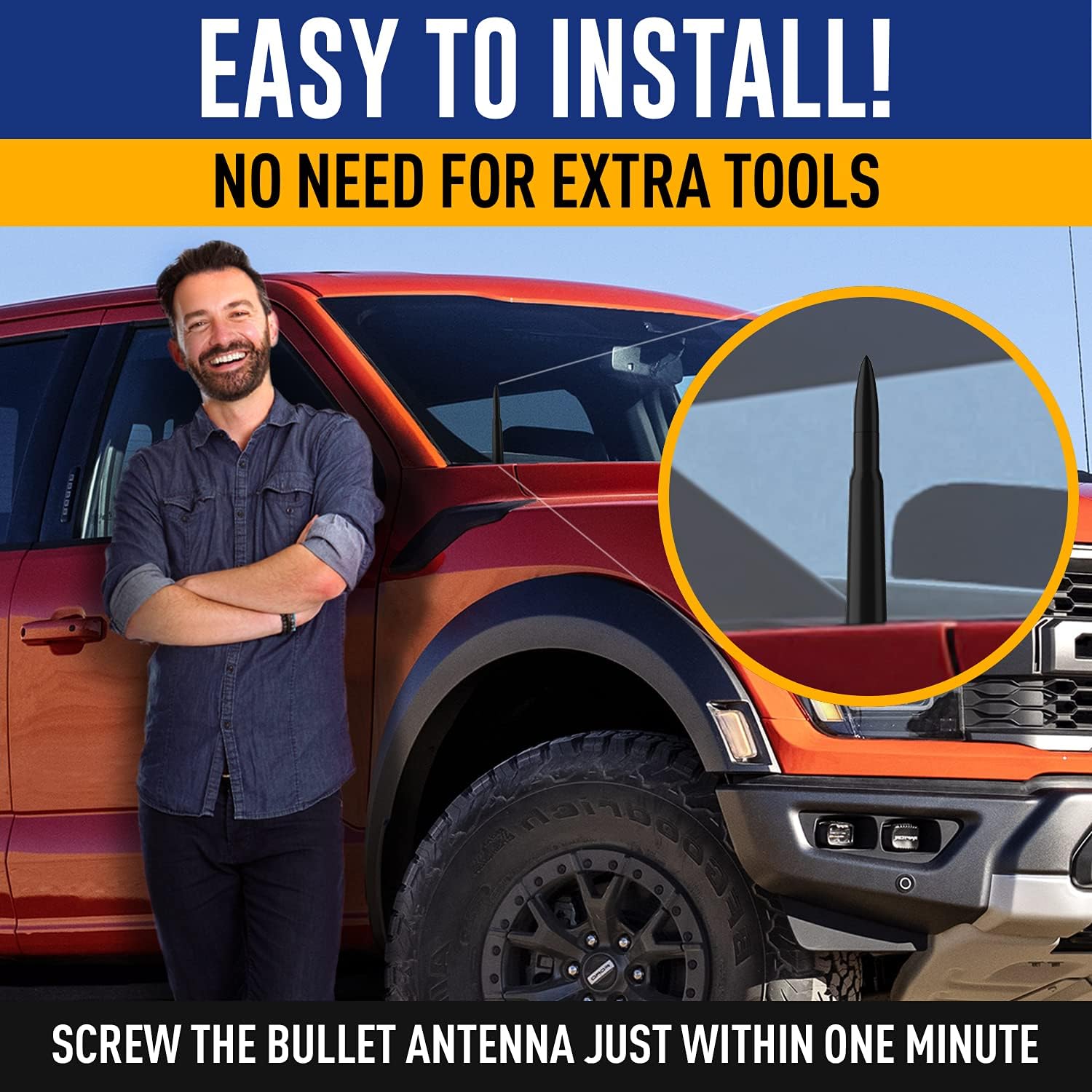 TN TrunkNets Bullet Antenna for Ford F150 (2009-2024) - 4.25 Durable Black Car Wash-Proof FM AM Accessory - 30 Caliber Design