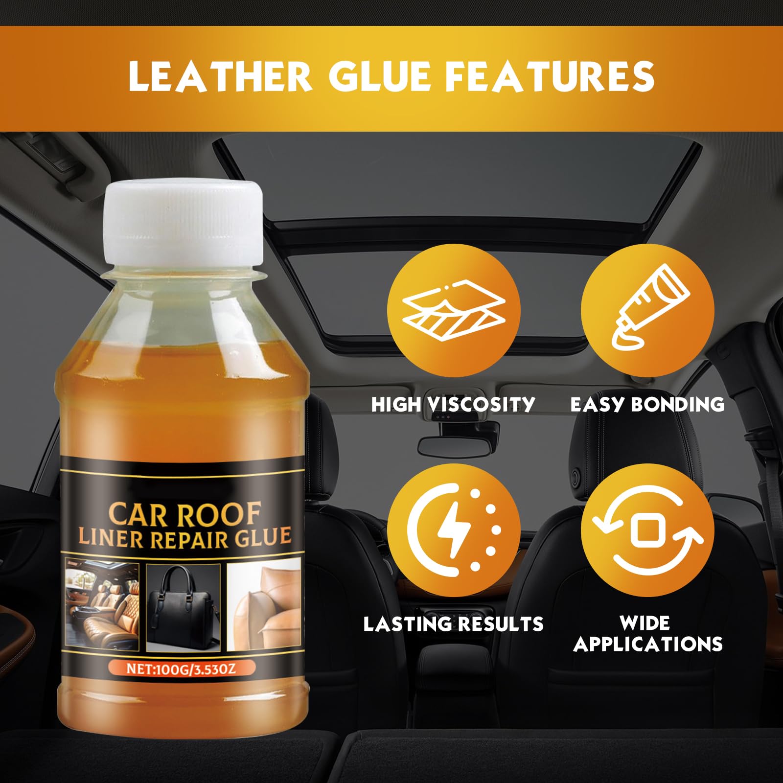 Headliner Repair Glue 100ml, Car Roof Liner Quick Repair Adhesive Glue, Car Roof Fabric Adhesive,Upholstery Glue for Cars(2pcs)