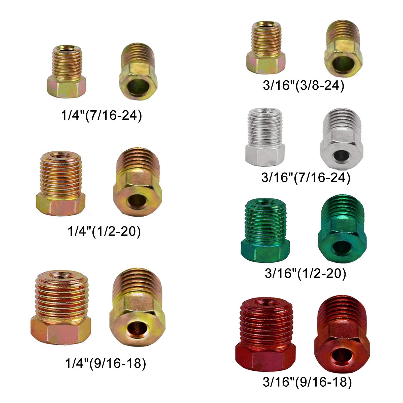 MuHize Upgraded Brake Line Fittings, Inverted Flares on 3/16 and 1/4 Tube SAE Brake Line Fitting Kit on 3/16'' (19 Fittings) and