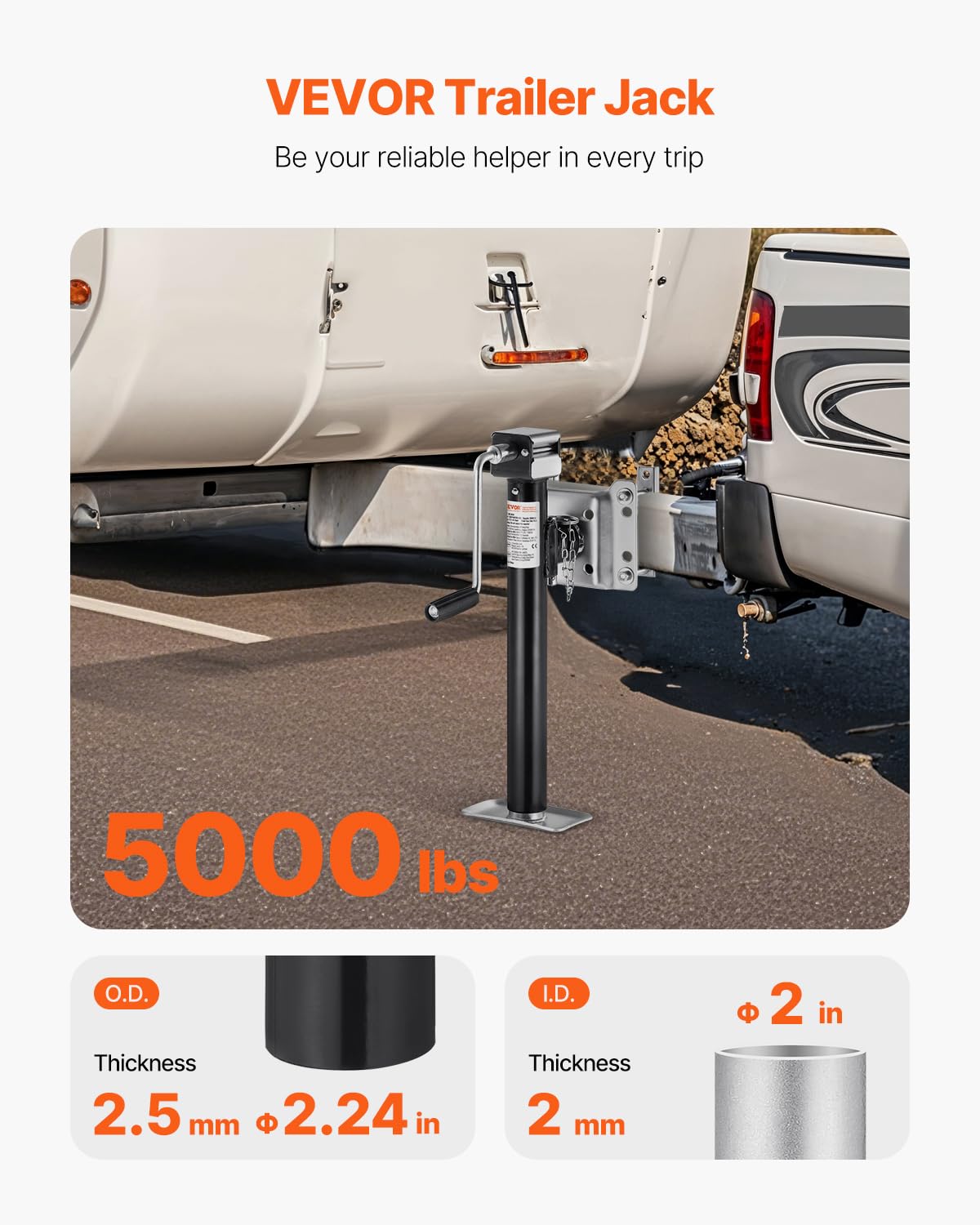 VEVOR 5000 lbs Dynamic Load Capacity, Heavy Duty Swivel Bolt-on Trailer Jack, 14.3 Lift Trailer Jack Stand with Handle for RV,