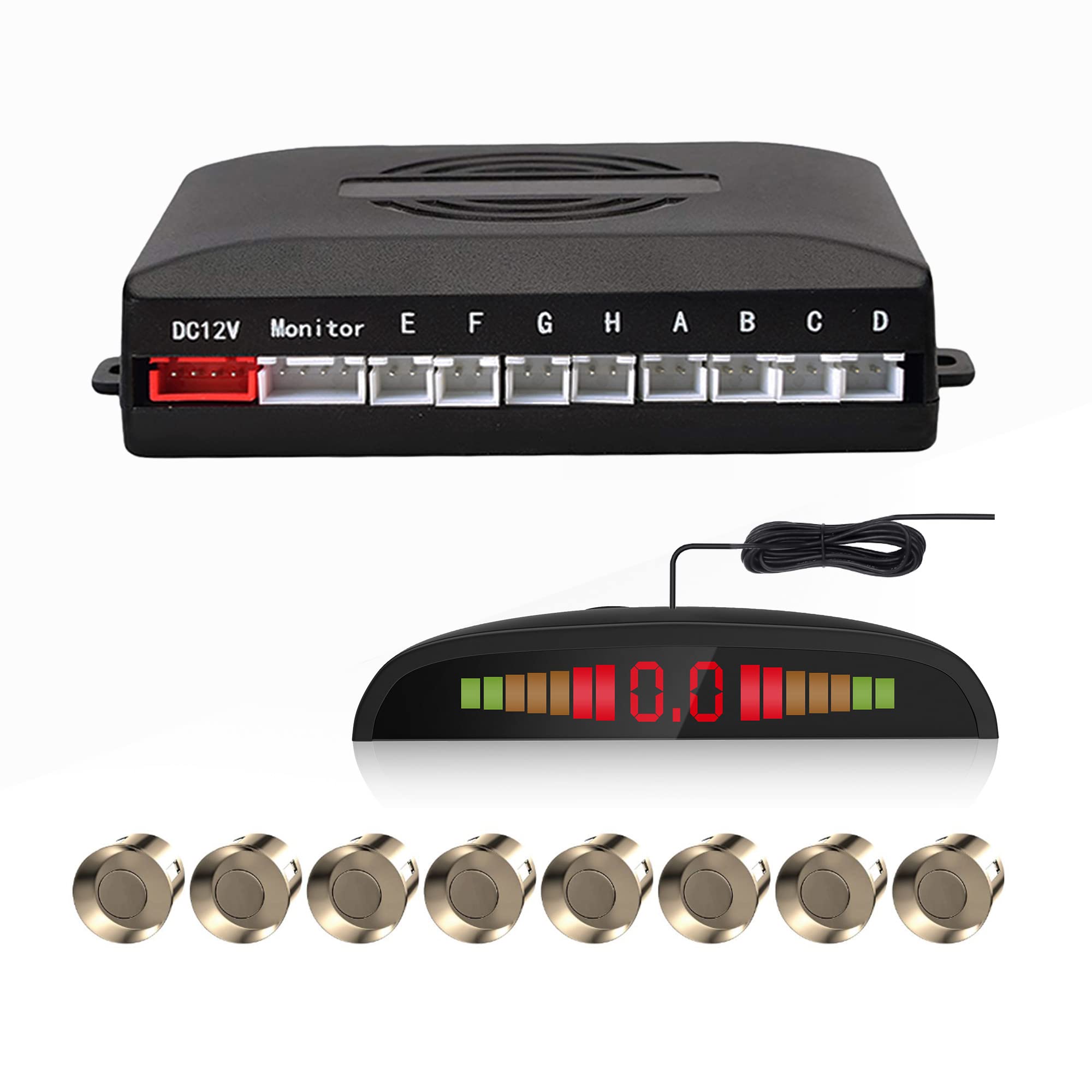 Car Reverse Parking Radar System With 8 Parking Sensors Distance Detection + Led Distance Display + Sound Warning (Champagne Gol