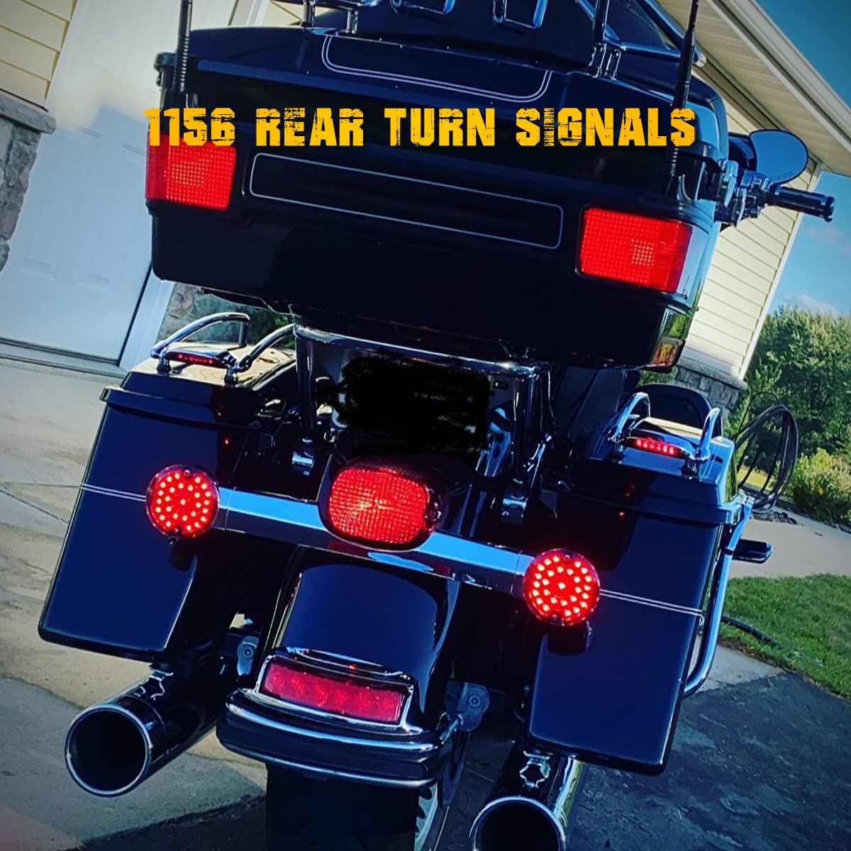 3-1/4 Inch Led Turn Signal Kit 1157 Double Base Dark Red/Bright Red Front Turn Signal + 1156 Single Connector Red Rear Signal Li