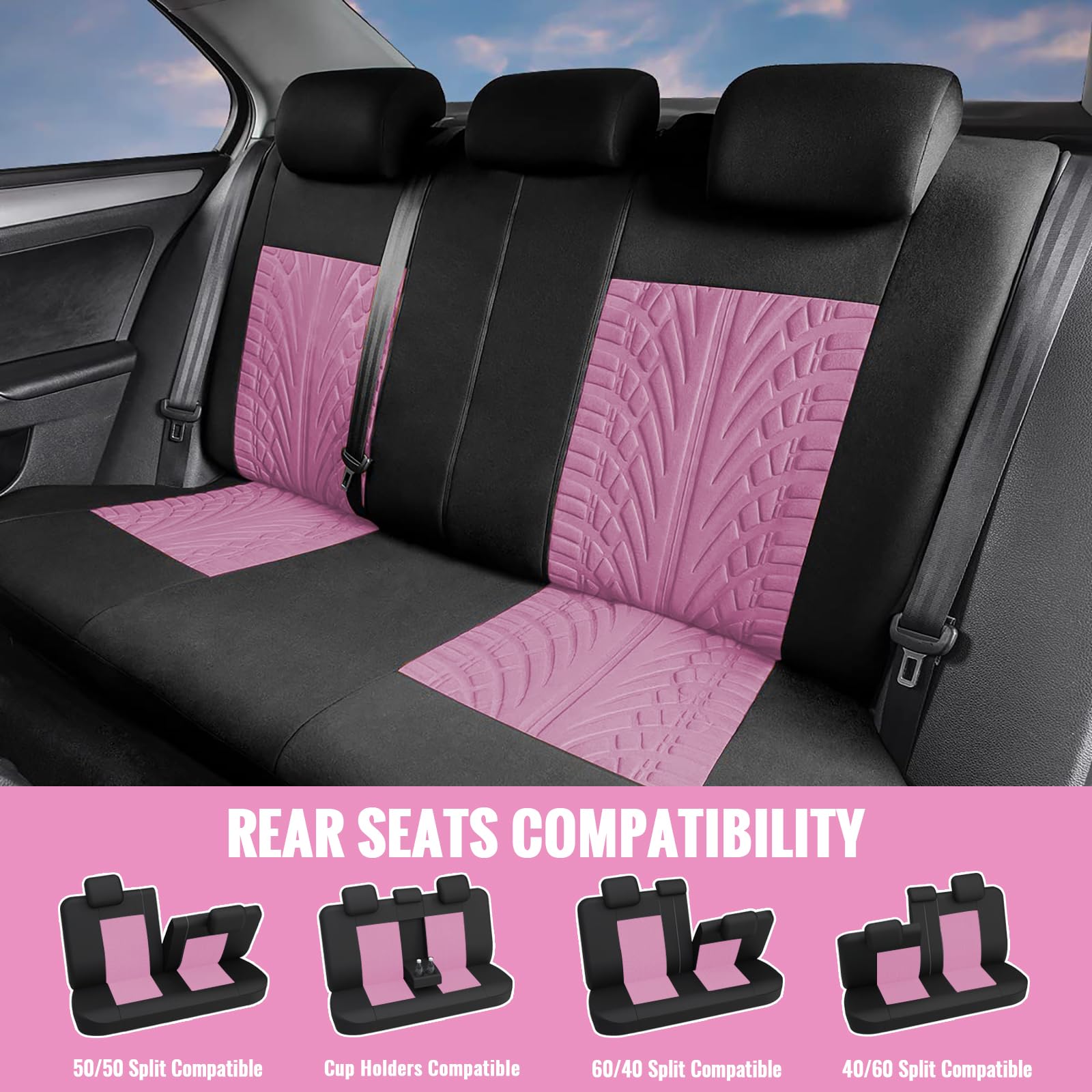 Autoyouth Pink Sport Seat Covers, 4Mm Composite Sponge, Airbag Compatible, Universal For Cars, Suvs, Trucks, Vans - Full Set, Pi