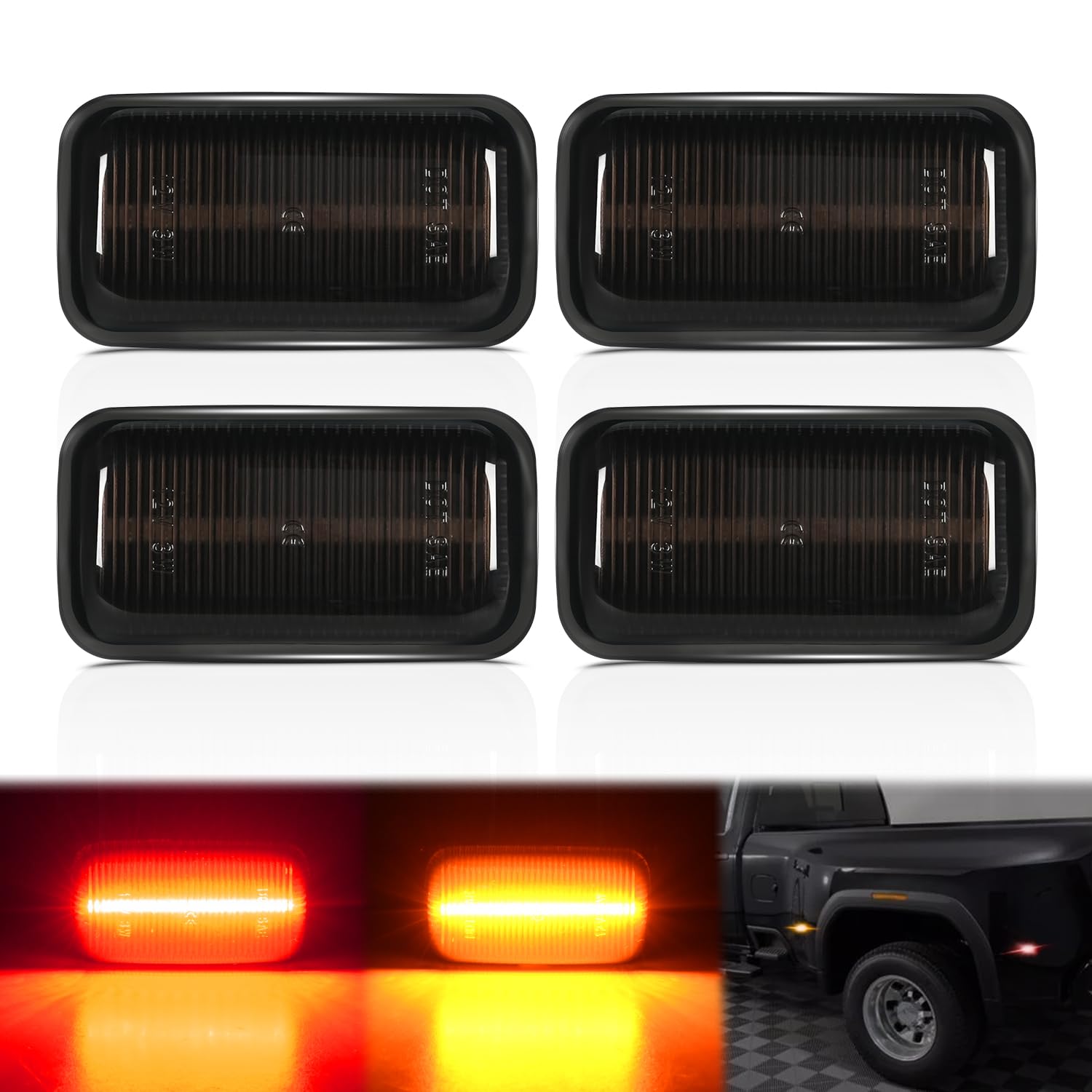 Nilight Fender Side Marker Lights 4 Pcs 21 Led Smoke Lens Red Amber Front Rear Clearance Light Compatible With 2015-2022 Chevy S
