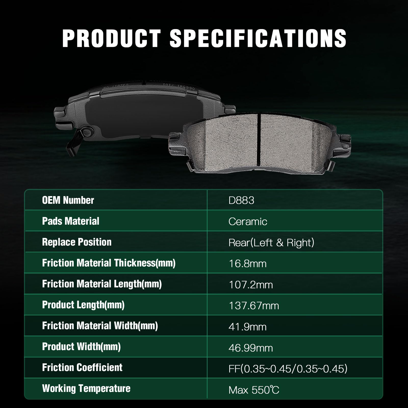 Automuto 8Pcs Front & Rear Disc Brake Pads Set D883 D882 For Buick Rainier For Chevrolet Ssr Trailblazer Trailblazer Ext For Gmc