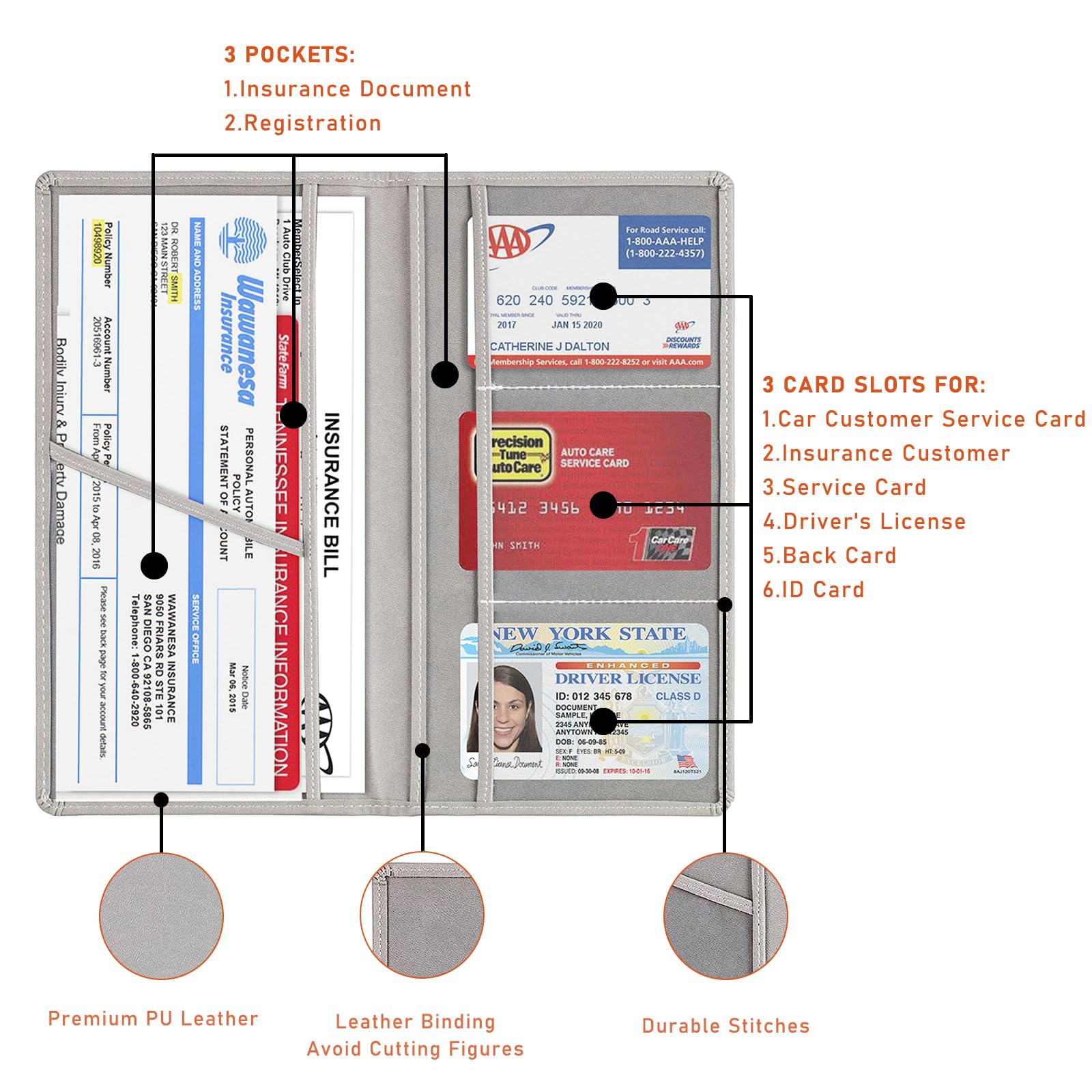 Kewucn Car Registration And Insurance Card Holder, Leather Auto License Document Glove Box Compartment Organizer, Essentials Veh