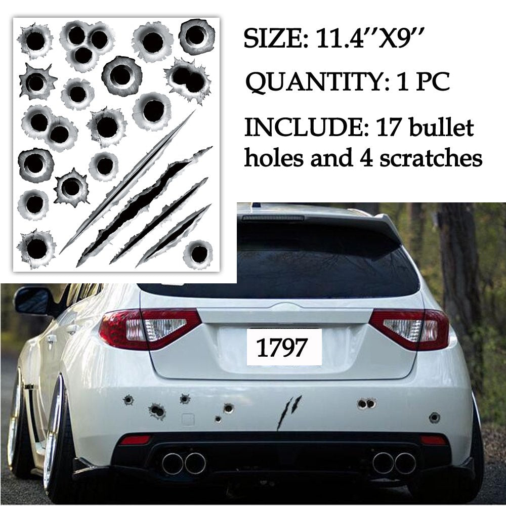 1797 Bullet Holes Stickers Decals Car 3D Fade Funny Lifelike Automotive Tattoo Hood Front Cover Decorations Accessories Waterpro