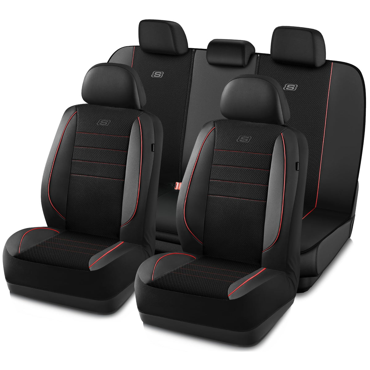 Skechers Memory Foam Seat Covers,Air Cool Mesh Thick Car Seat Covers,Piping Leather Car Seat Protector Full Set,Airbag Compatibl